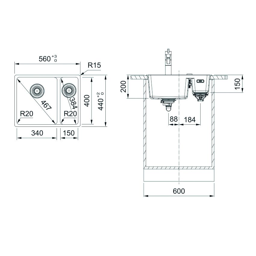 Franke Maris Fragranite 1.5 Bowl Undermount Sink Right Hand Small Bowl MRG160-34-15 PW RHSB - WHITE Franke Maris Fragranite 1.5 Bowl Undermount Sink Right Hand Small Bowl MRG160-34-15 PW RHSB - WHITE
