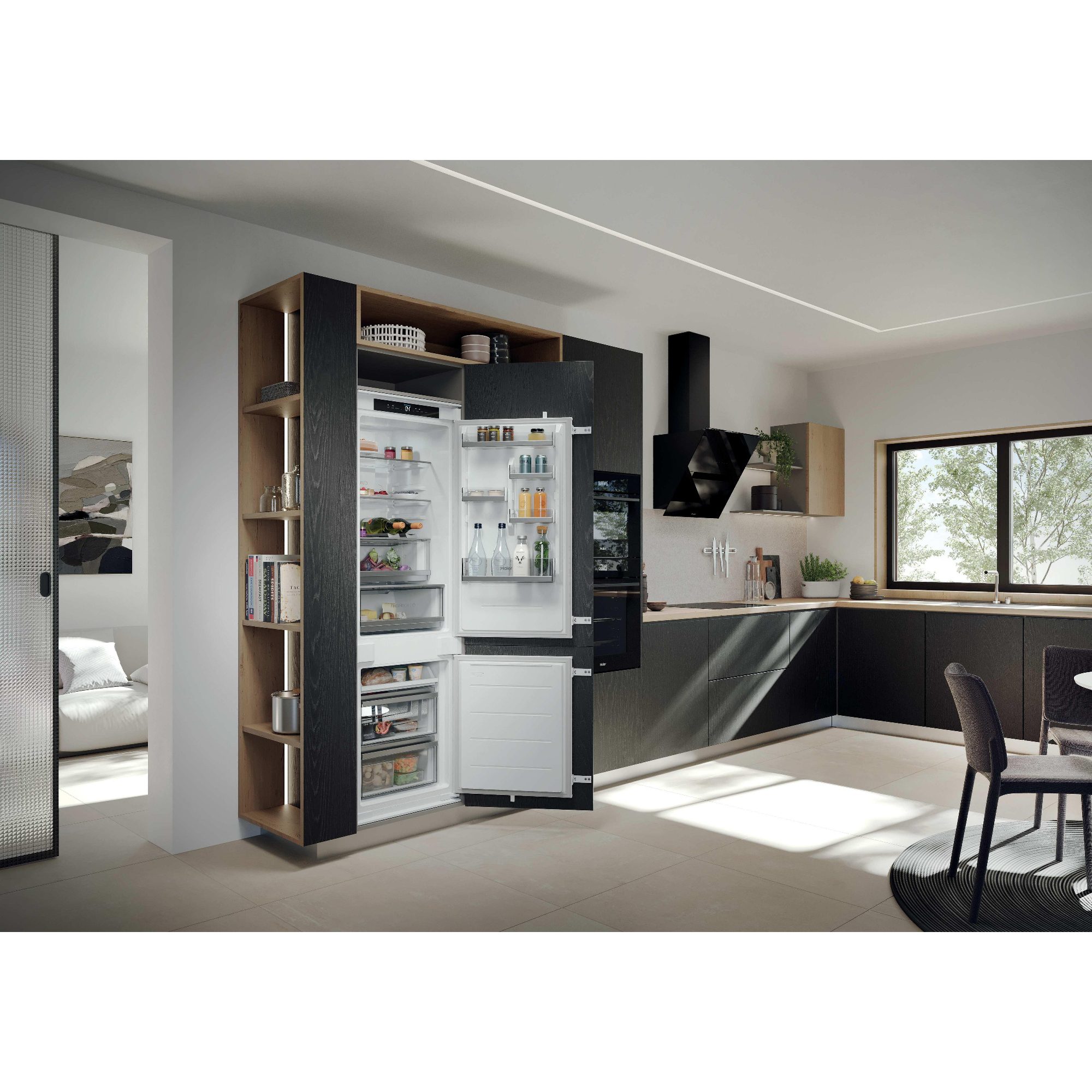 Haier 177cm Integrated 70/30 Frost Free Fridge Freezer HBQW5518EK Haier 177cm Integrated 70/30 Frost Free Fridge Freezer HBQW5518EK