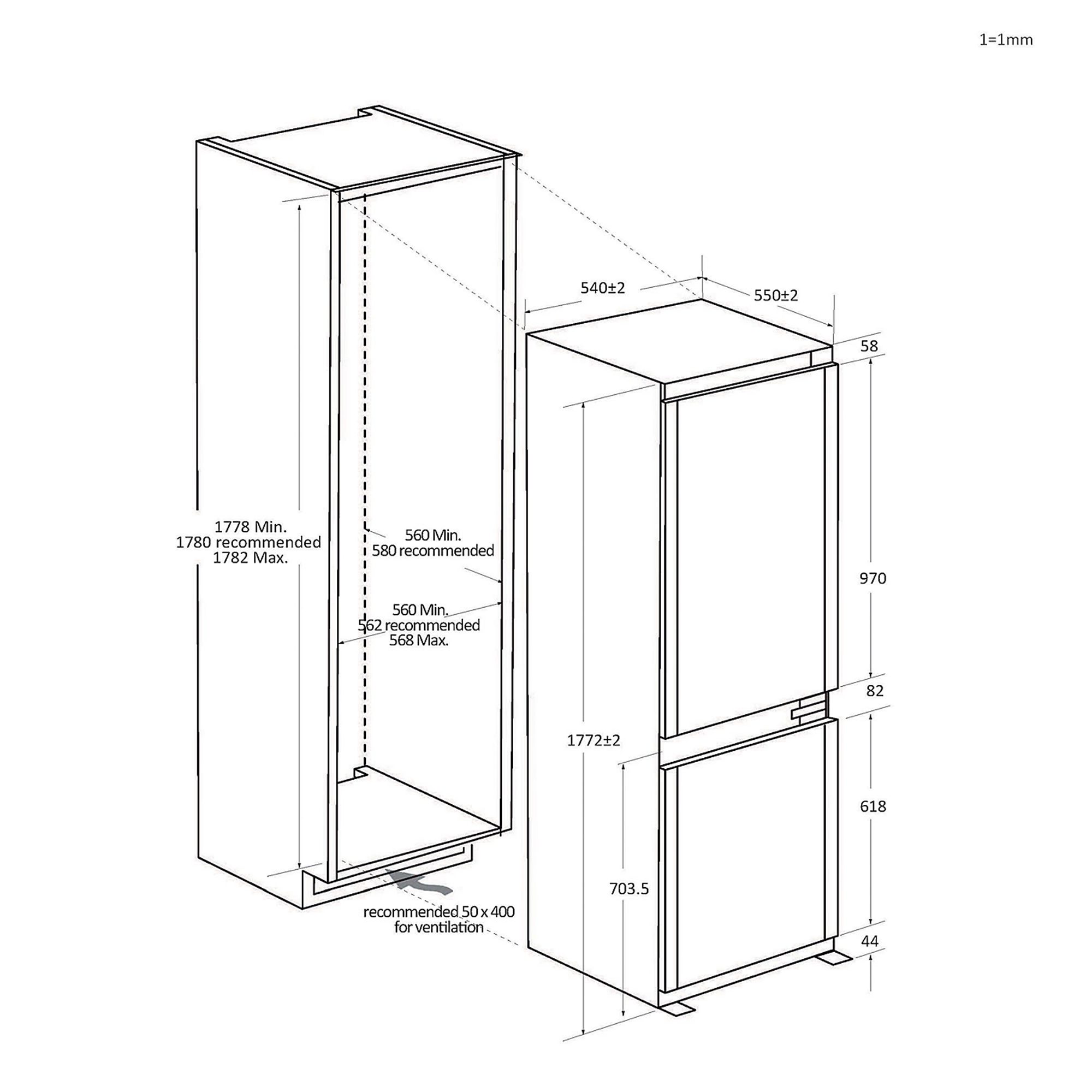 Haier 177cm Integrated 70/30 Frost Free Fridge Freezer HBQW5518EK Haier 177cm Integrated 70/30 Frost Free Fridge Freezer HBQW5518EK