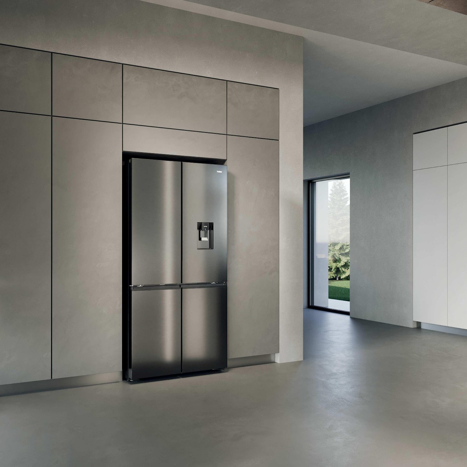 Haier Four Door Cube 90 Series 7 Fridge Freezer With Ice & Water HCW79F19EHSB - Black Steel Haier Four Door Cube 90 Series 7 Fridge Freezer With Ice & Water HCW79F19EHSB - Black Steel