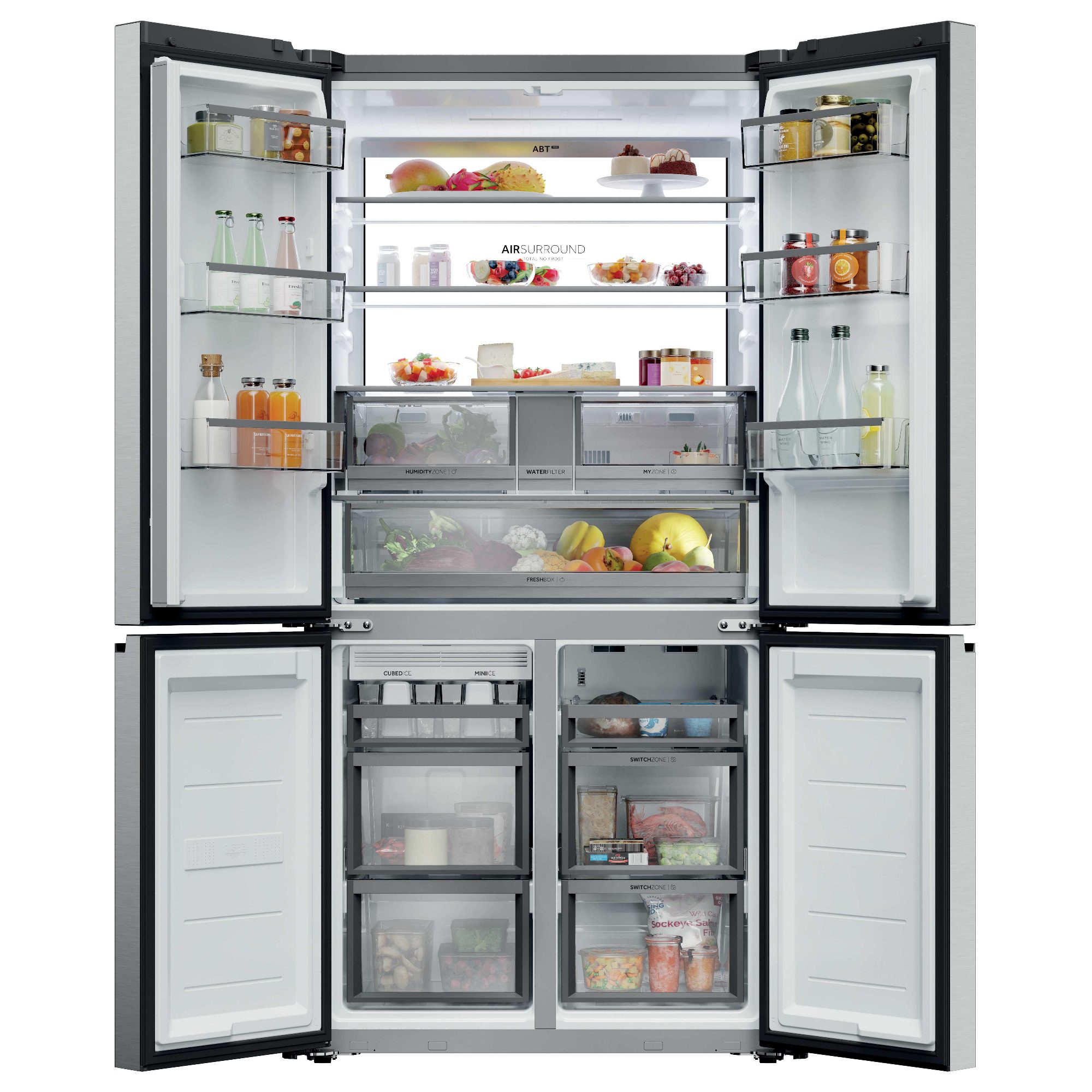 Haier Four Door Cube 90 Series 7 Fridge Freezer With Ice & Water HCW79F19EHSB - Black Steel Haier Four Door Cube 90 Series 7 Fridge Freezer With Ice & Water HCW79F19EHSB - Black Steel