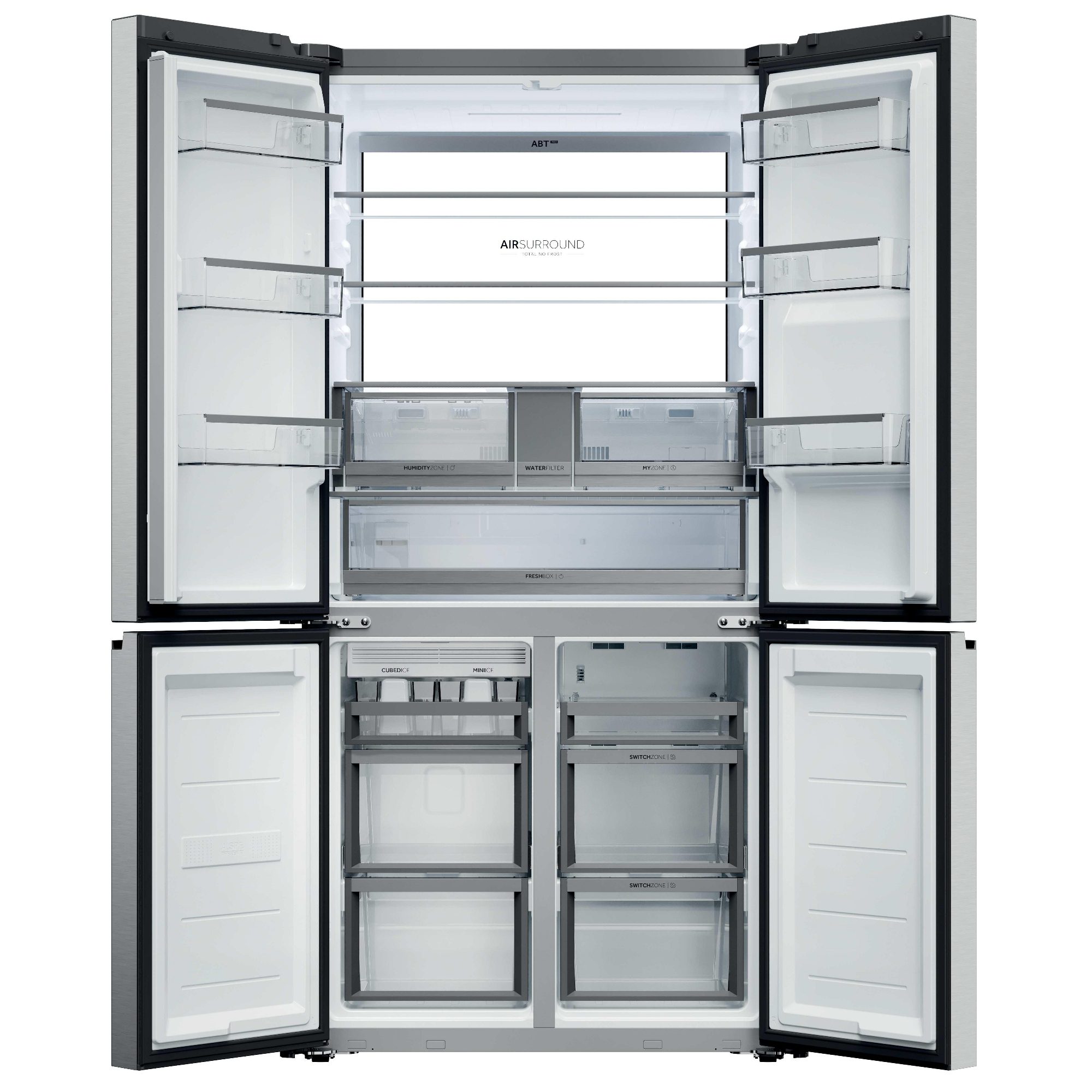 Haier Four Door Cube 90 Series 7 Fridge Freezer With Ice & Water HCW79F19EHSB - Black Steel Haier Four Door Cube 90 Series 7 Fridge Freezer With Ice & Water HCW79F19EHSB - Black Steel