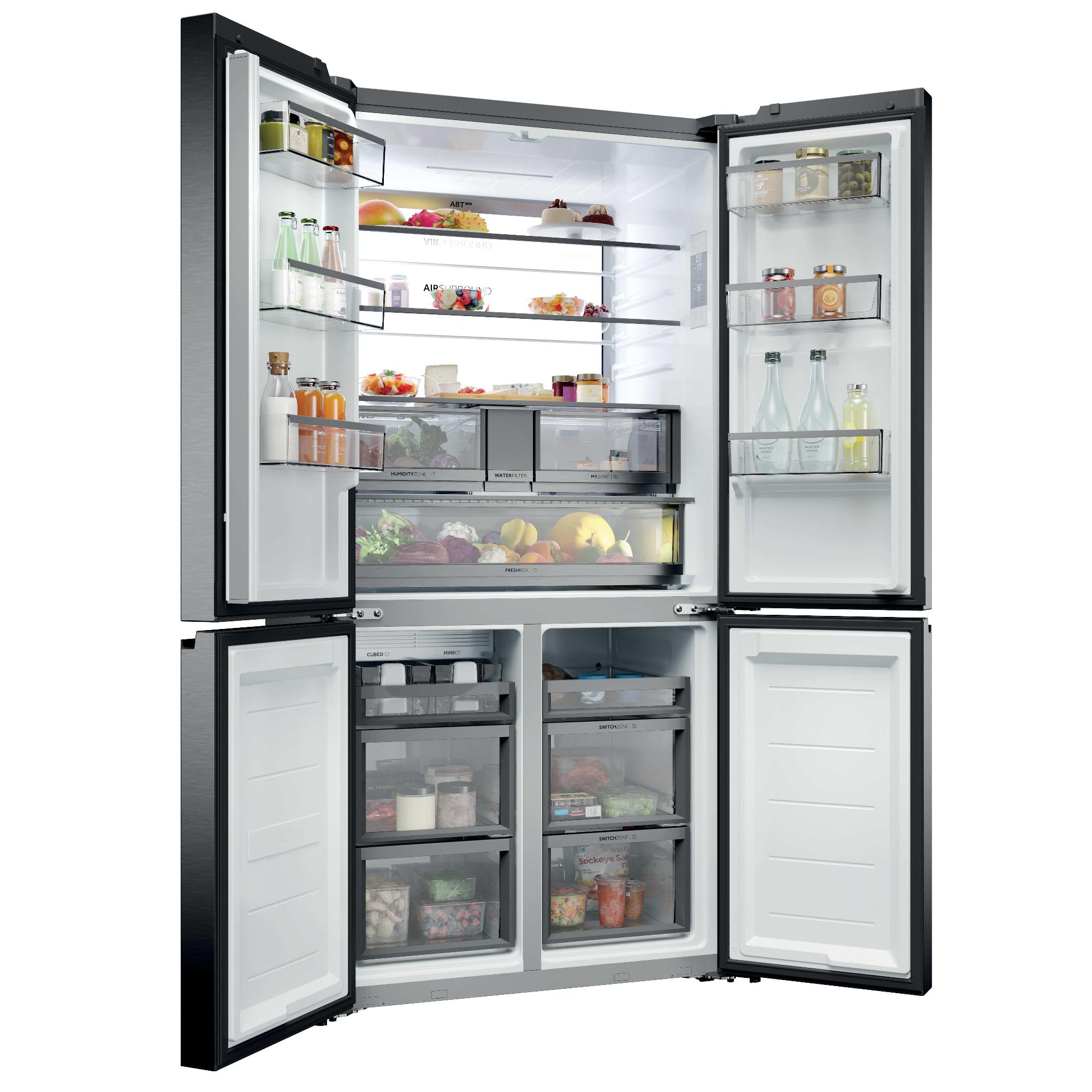 Haier Four Door Cube 90 Series 7 Fridge Freezer With Ice & Water HCW79F19EHSB - Black Steel Haier Four Door Cube 90 Series 7 Fridge Freezer With Ice & Water HCW79F19EHSB - Black Steel