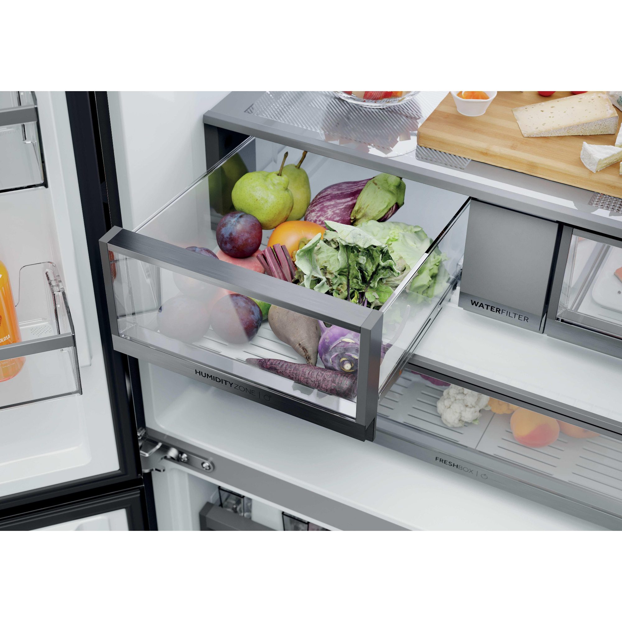 Haier Four Door Cube 90 Series 7 Fridge Freezer With Ice & Water HCW79F19EHSB - Black Steel Haier Four Door Cube 90 Series 7 Fridge Freezer With Ice & Water HCW79F19EHSB - Black Steel
