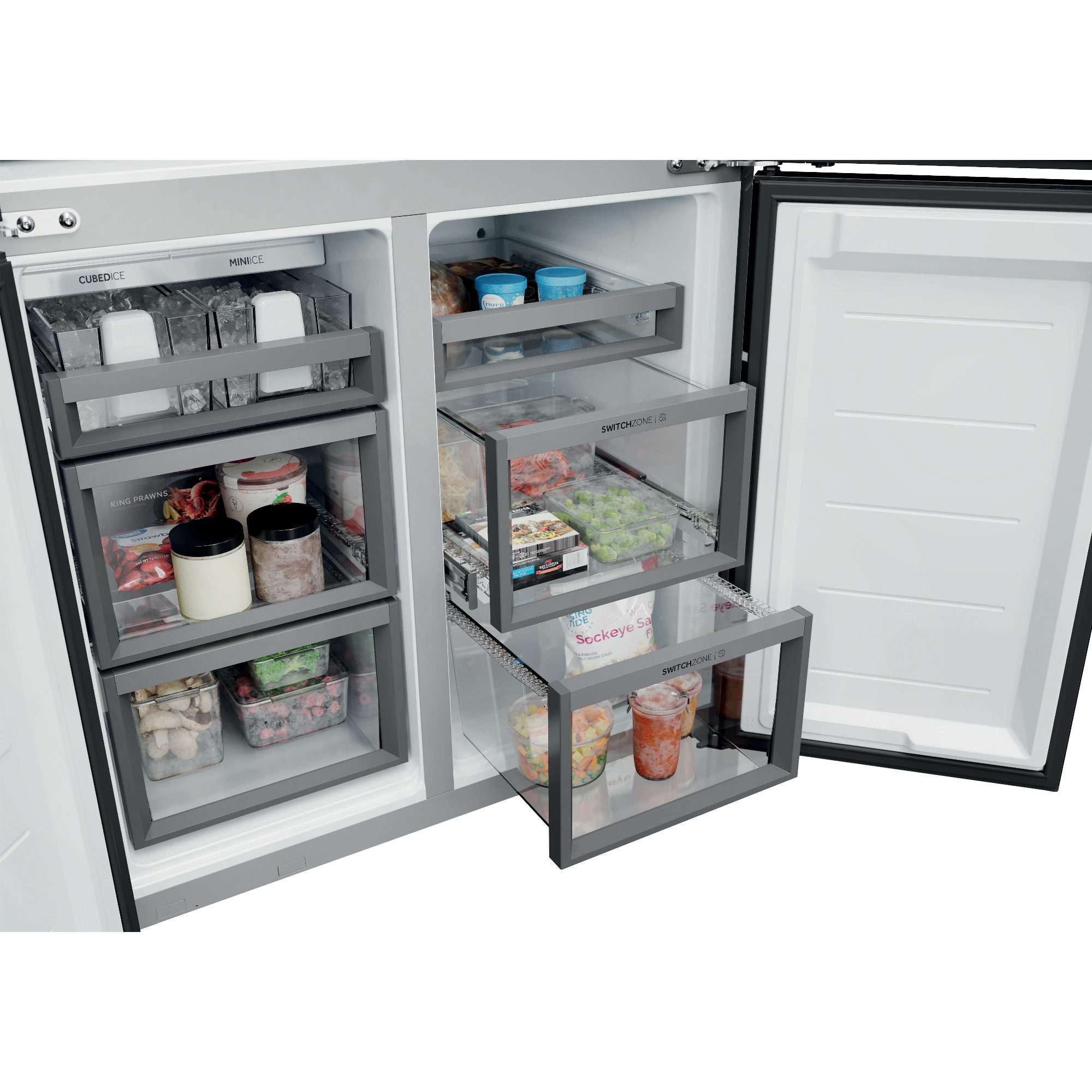 Haier Four Door Cube 90 Series 7 Fridge Freezer With Ice & Water HCW79F19EHSB - Black Steel Haier Four Door Cube 90 Series 7 Fridge Freezer With Ice & Water HCW79F19EHSB - Black Steel