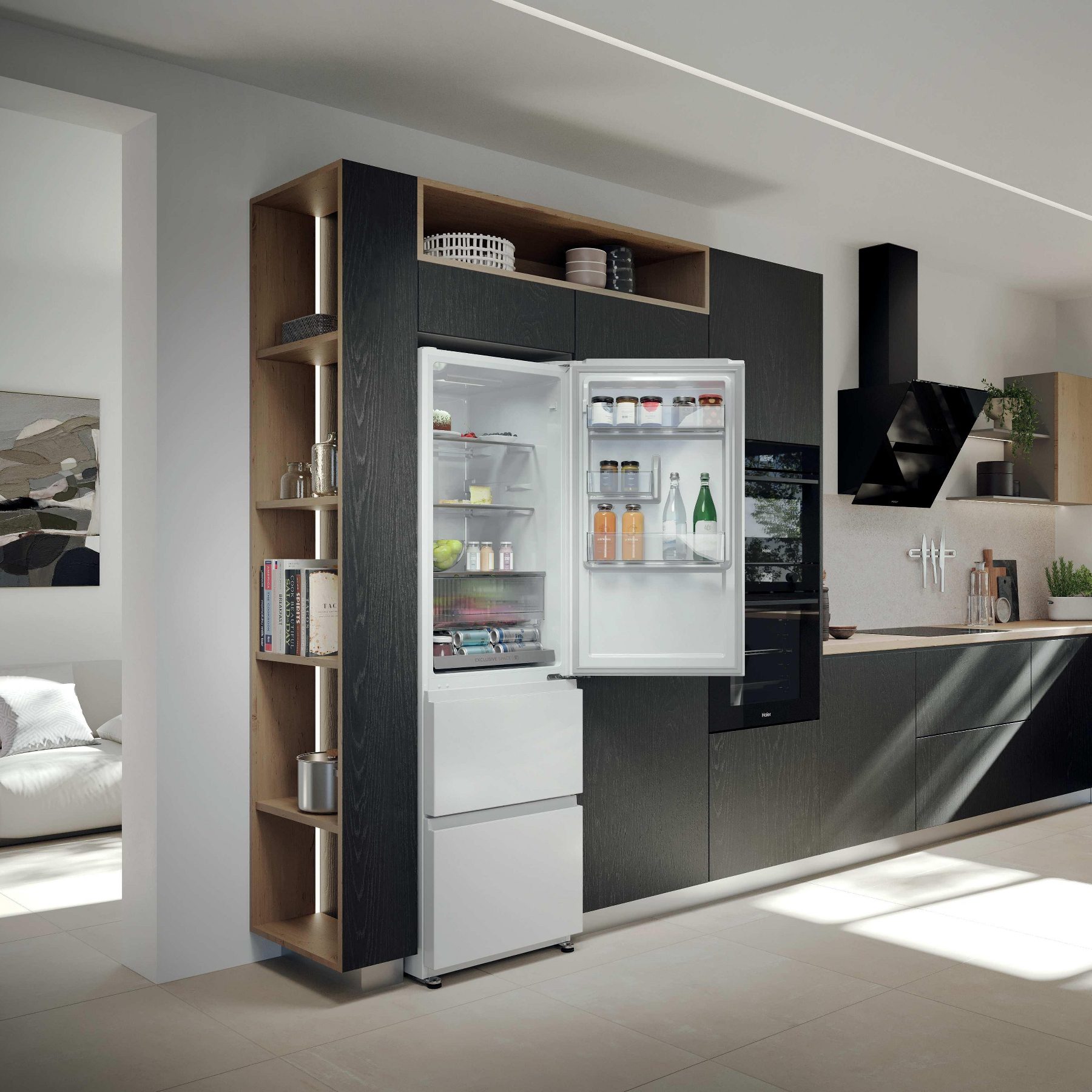 Haier 55cm Frost Free Fridge Freezer HTR3518ENMWK - White Haier 55cm Frost Free Fridge Freezer HTR3518ENMWK - White