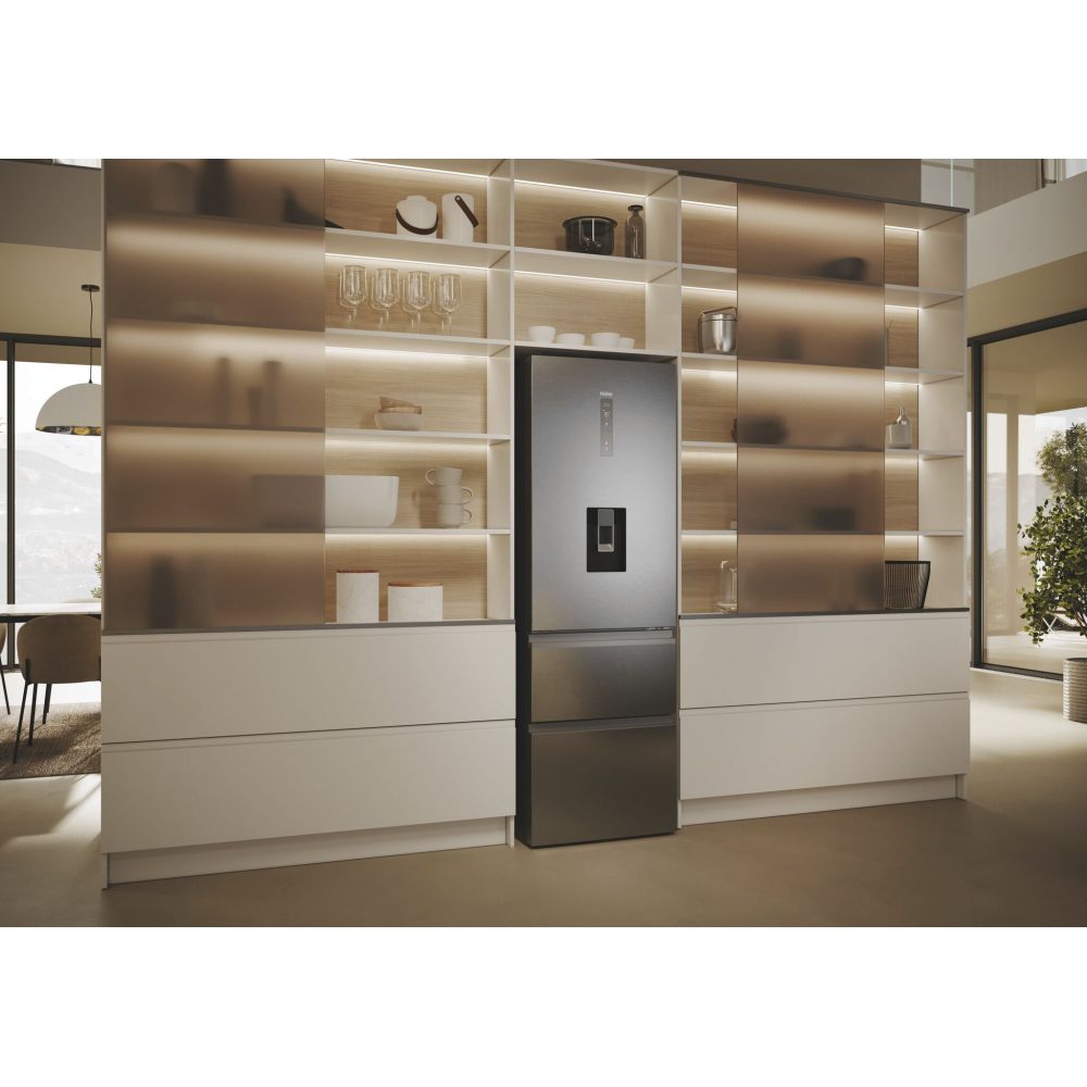 Haier 60cm MyZone Frost Free Fridge Freezer With Water HTW5618EWMG - Stainless Steel Haier 60cm MyZone Frost Free Fridge Freezer With Water HTW5618EWMG - Stainless Steel
