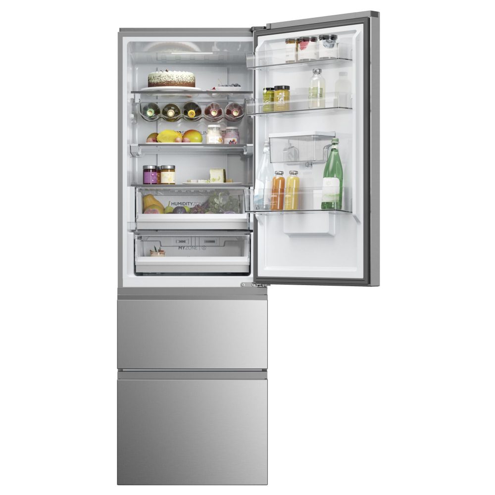 Haier 60cm MyZone Frost Free Fridge Freezer With Water HTW5618EWMG - Stainless Steel Haier 60cm MyZone Frost Free Fridge Freezer With Water HTW5618EWMG - Stainless Steel