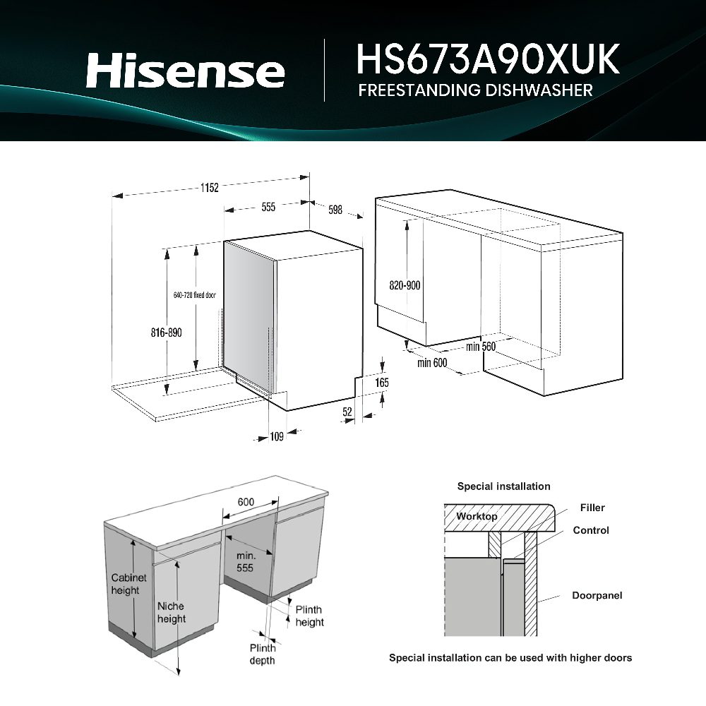 Hisense 60cm Freestanding Dishwasher HS673A90XUK - Silver Hisense 60cm Freestanding Dishwasher HS673A90XUK - Silver
