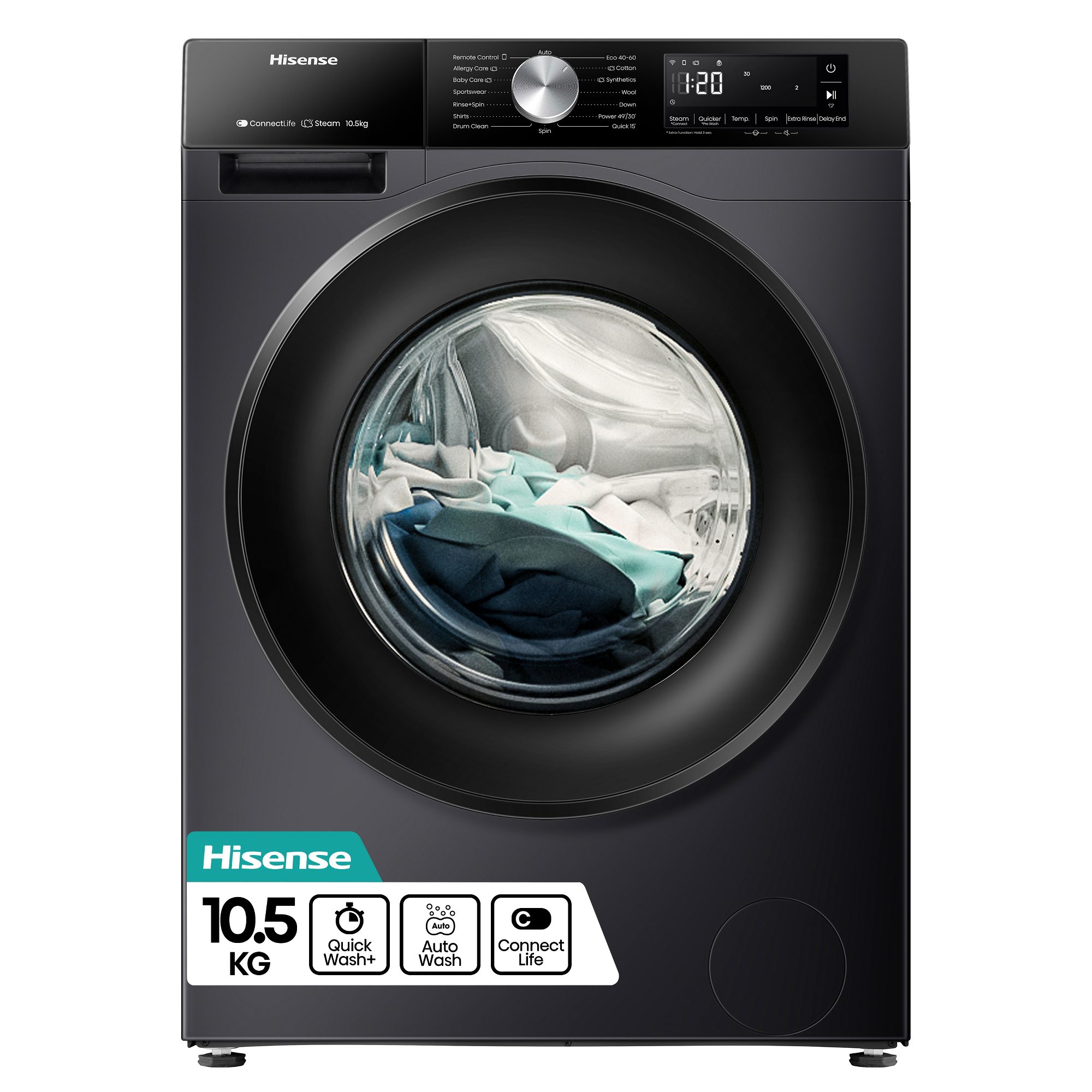 Hisense  10.5kg 3S Series Washing Machine 1400rpm WF3S1043BB3 - Black