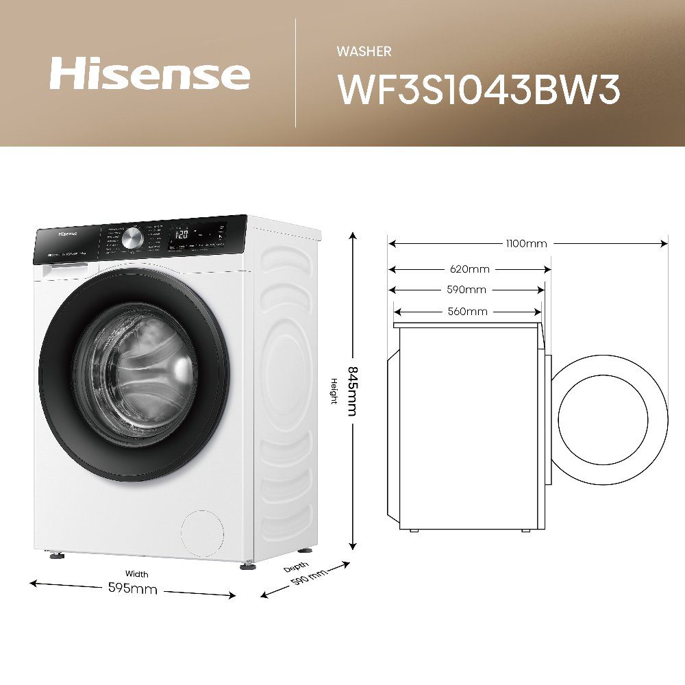 Hisense 10.5kg 3S Series Washing Machine 1400rpm WF3S1043BW3 - White Hisense 10.5kg 3S Series Washing Machine 1400rpm WF3S1043BW3 - White