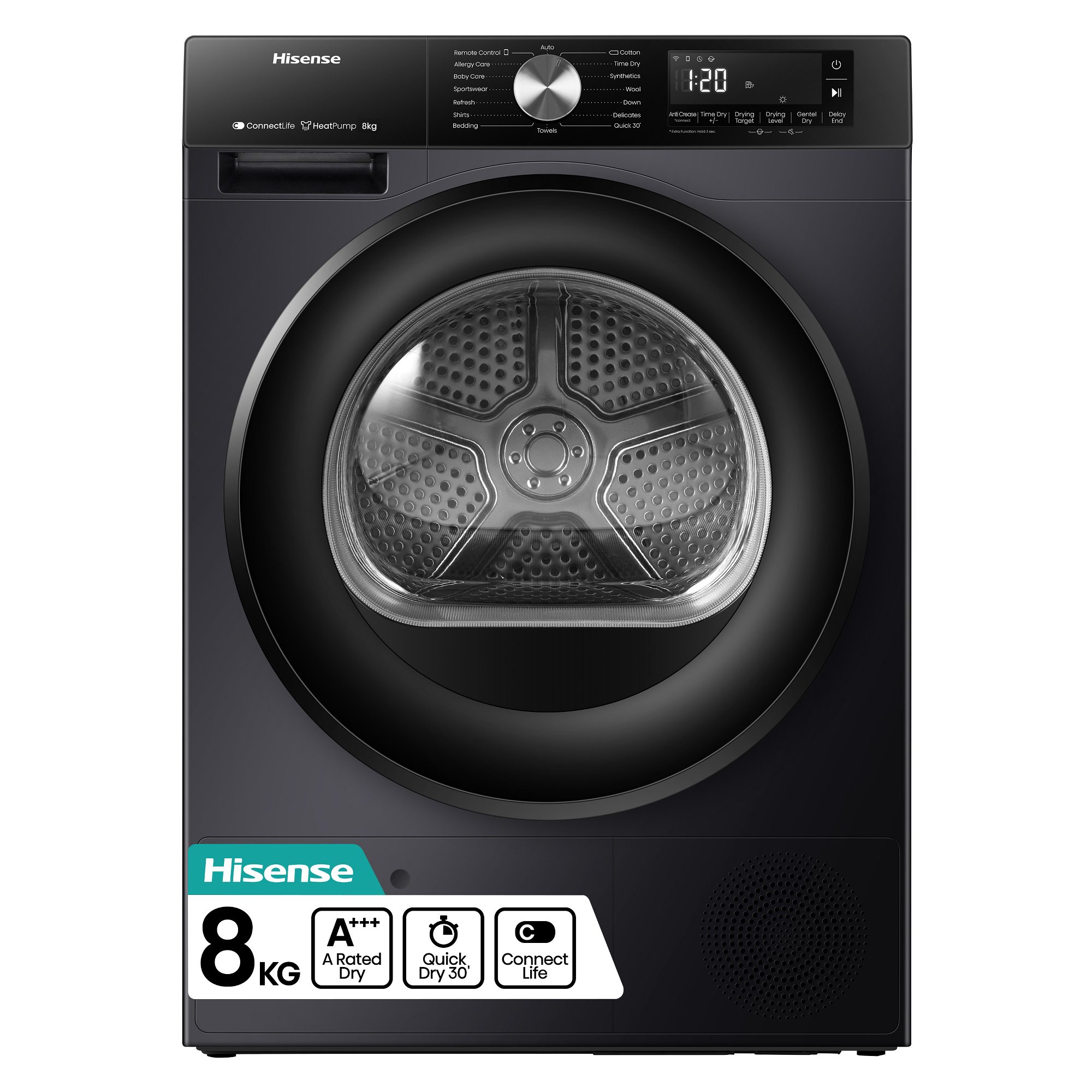 Hisense  8kg 3S Series Heat Pump Condenser Tumble Dryer DH3S802BB3 - Black