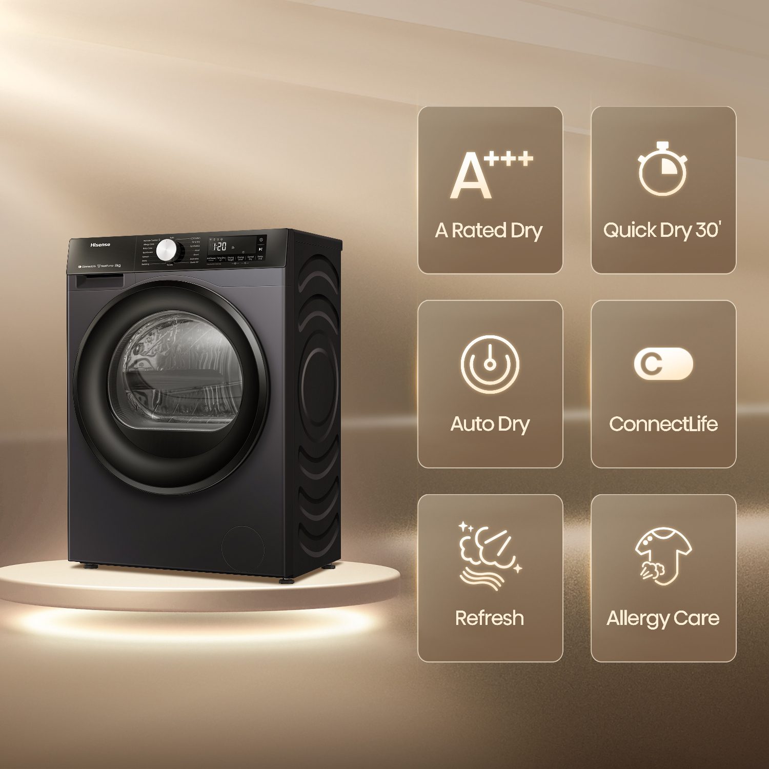 Hisense 8kg 3S Series Heat Pump Condenser Tumble Dryer DH3S802BB3 - Black Hisense 8kg 3S Series Heat Pump Condenser Tumble Dryer DH3S802BB3 - Black