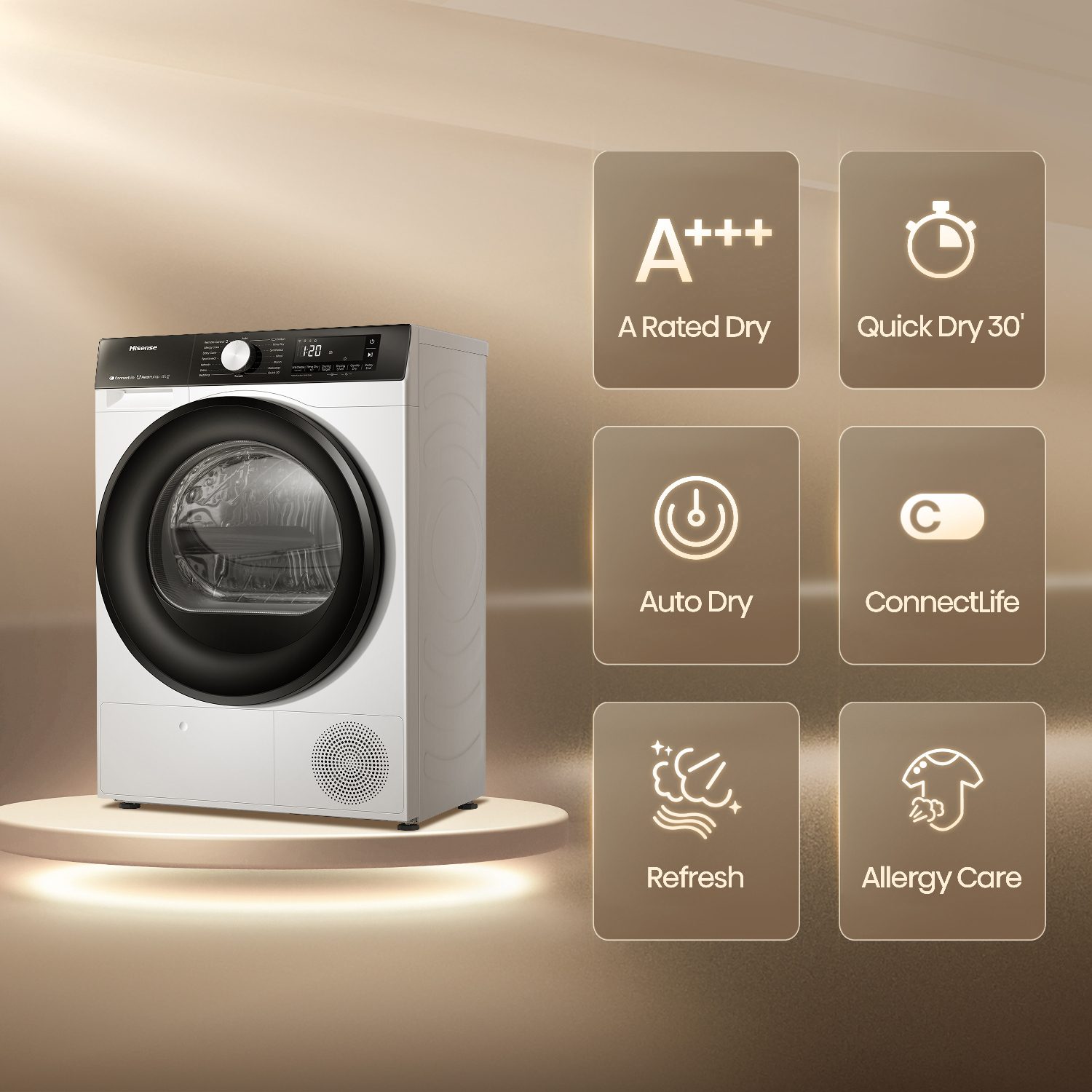 Hisense 8kg 3S Series Heat Pump Condenser Tumble Dryer DH3S802BW3 - White Hisense 8kg 3S Series Heat Pump Condenser Tumble Dryer DH3S802BW3 - White