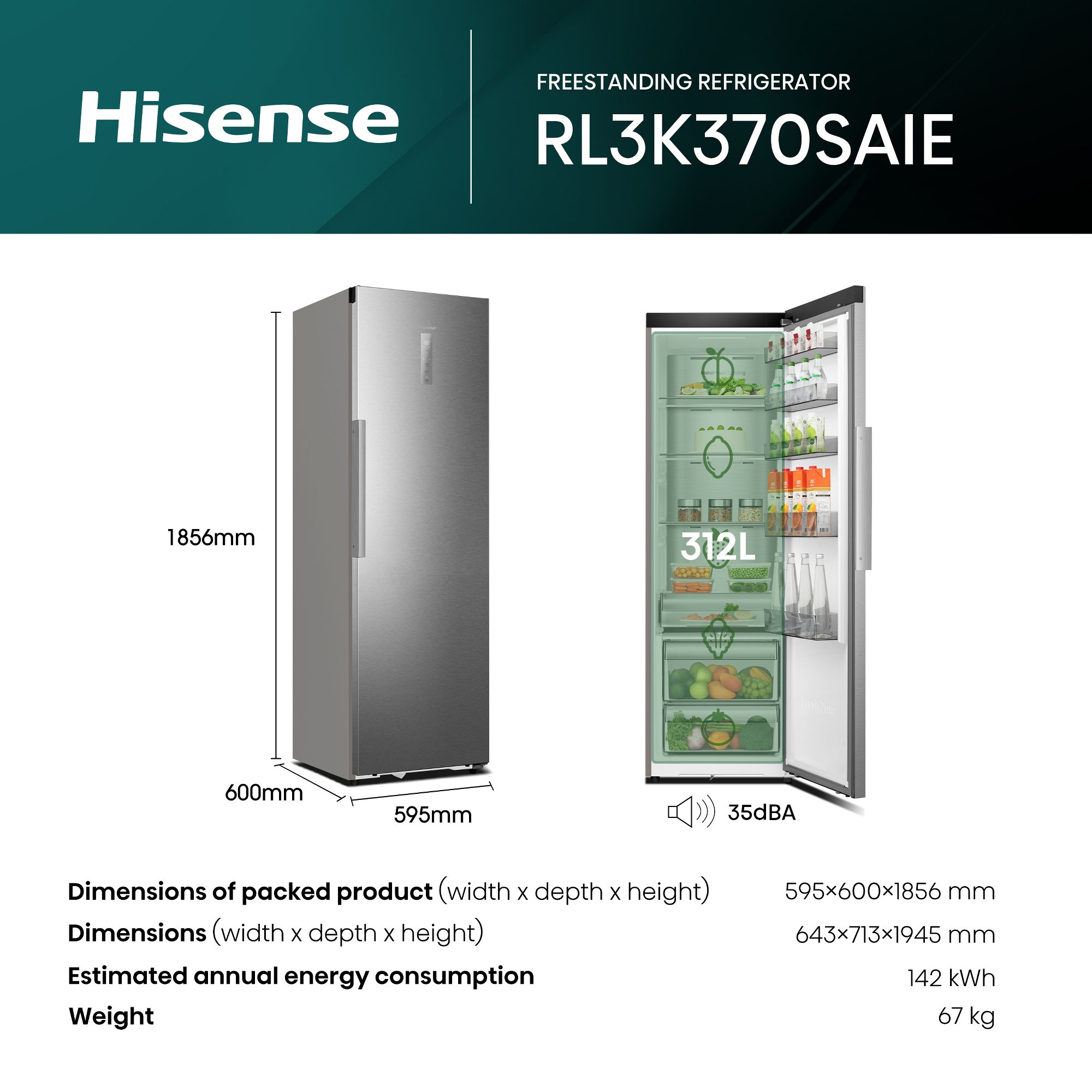 Hisense 60cm KitchenFit Larder Fridge RL3K370SAIE - Silver Hisense 60cm KitchenFit Larder Fridge RL3K370SAIE - Silver