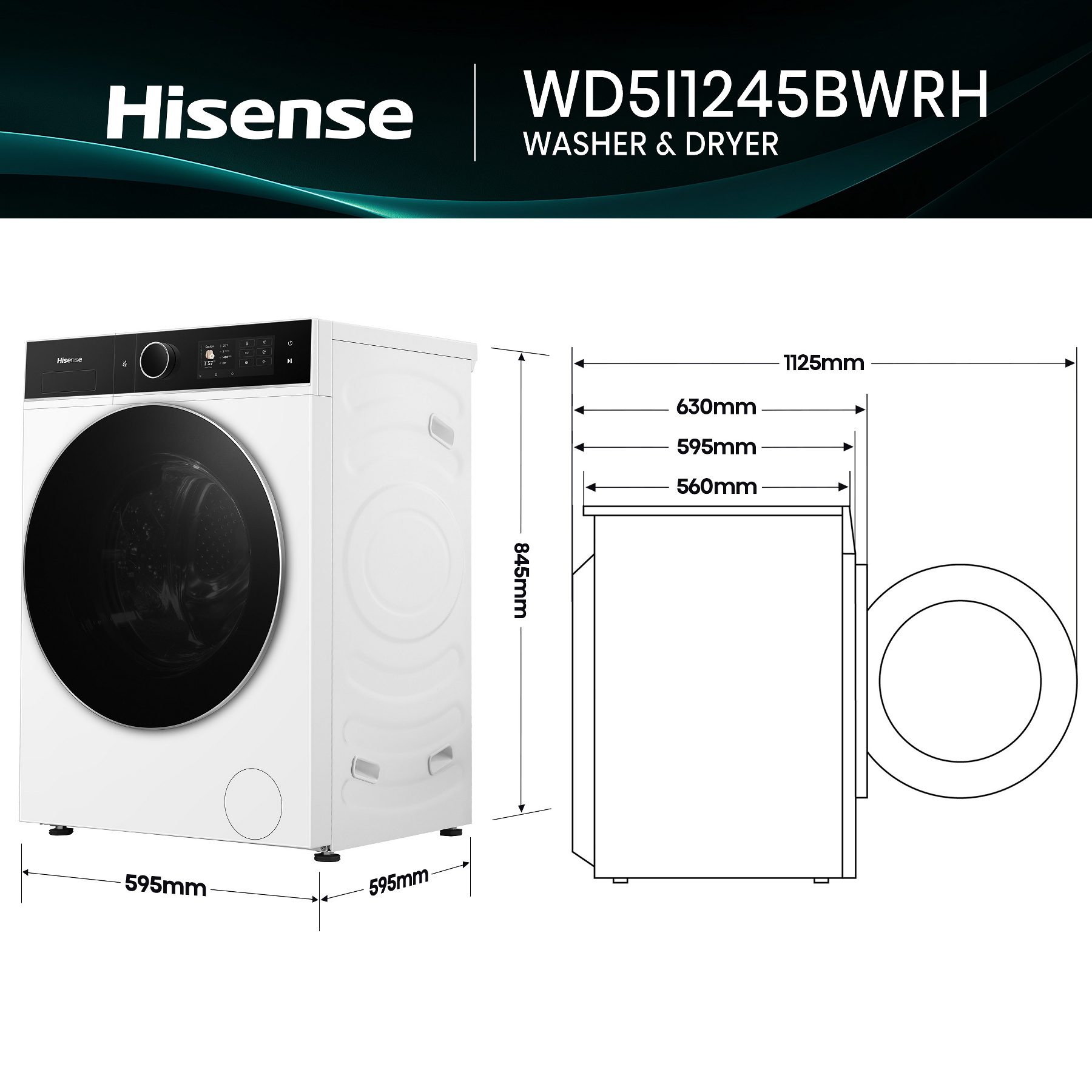 Hisense 12kg/8kg 5i Series Autodose WiFi Heat Pump Washer Dryer WD5I1245BWRH - White Hisense 12kg/8kg 5i Series Autodose WiFi Heat Pump Washer Dryer WD5I1245BWRH - White