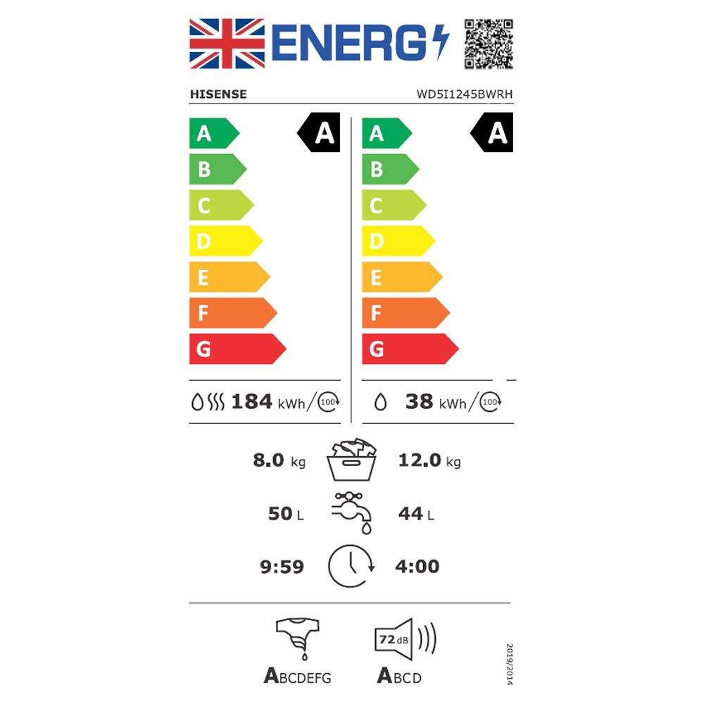 Hisense 12kg/8kg 5i Series Autodose WiFi Heat Pump Washer Dryer WD5I1245BWRH - White Hisense 12kg/8kg 5i Series Autodose WiFi Heat Pump Washer Dryer WD5I1245BWRH - White