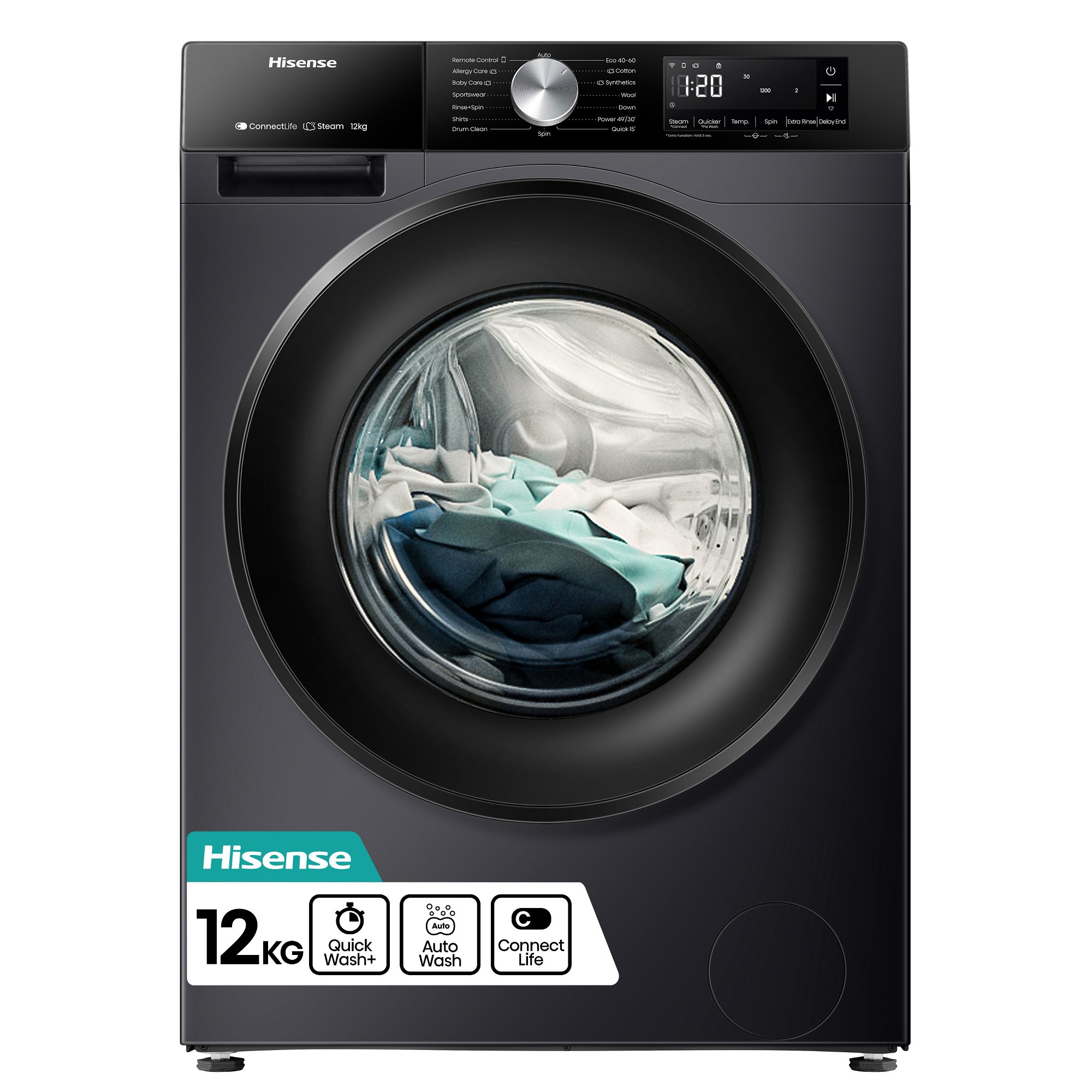 Hisense  12kg 3S Series Washing Machine 1400rpm WF3S1243BB3 - Black