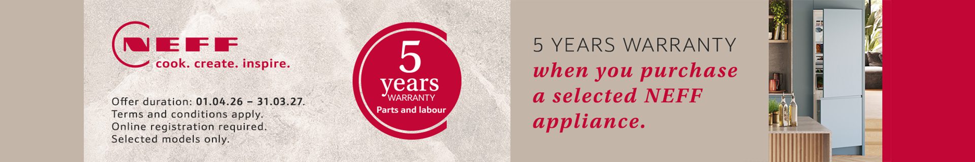 NEFF 5 year warranty promotional image