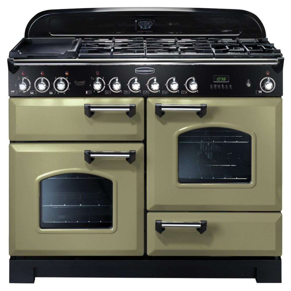 Rangemaster  Classic Deluxe 110cm Dual Fuel Range Cooker 100930 CDL110DFFOG/C - Olive Green