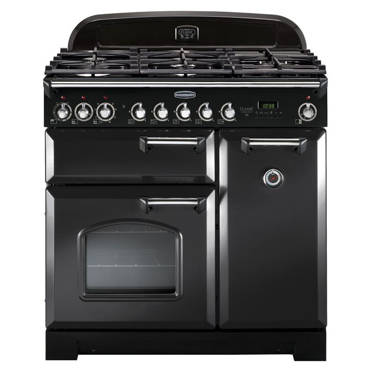 Rangemaster  Classic Deluxe 90cm Dual Fuel Range Cooker 128420 CDL90DFFCB/C - Charcoal Black