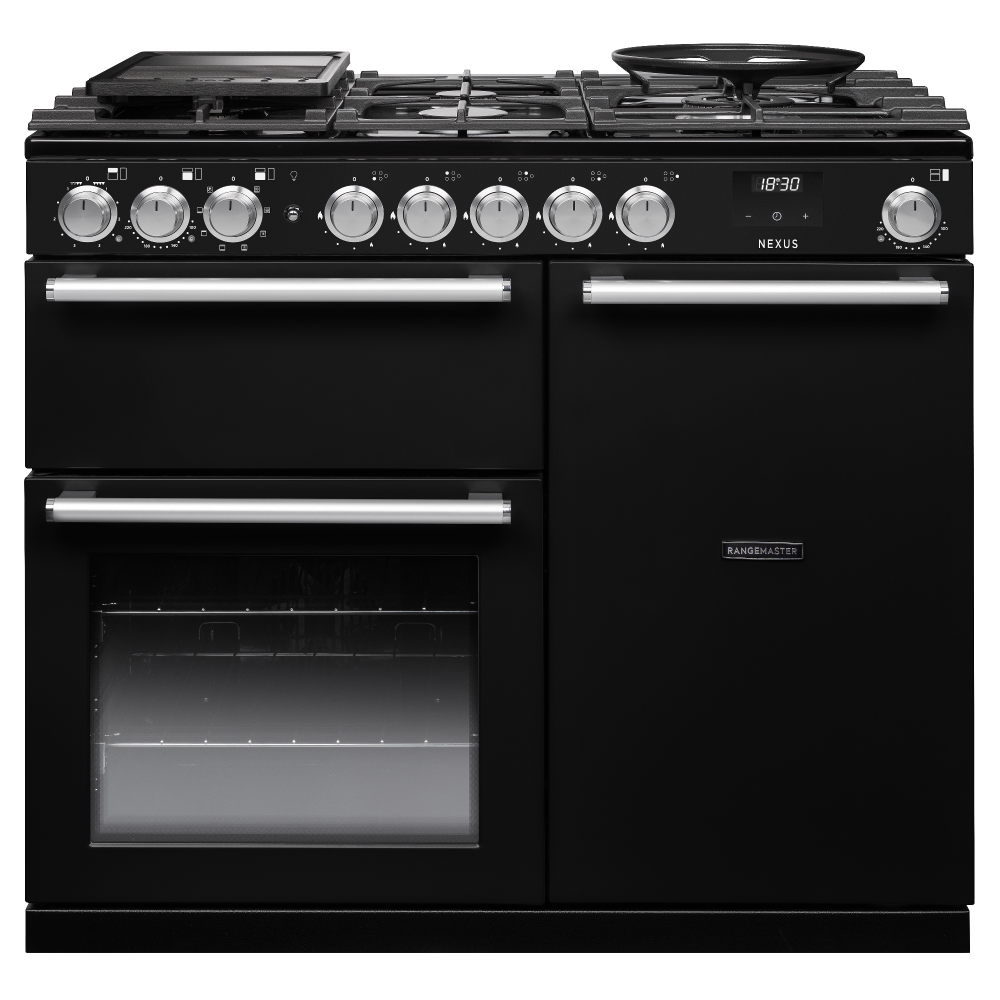 Rangemaster NEX100DFPGBL/CM1 Nexus 100cm Dual Fuel Range Cooker Chrome Trim 16388 - Black