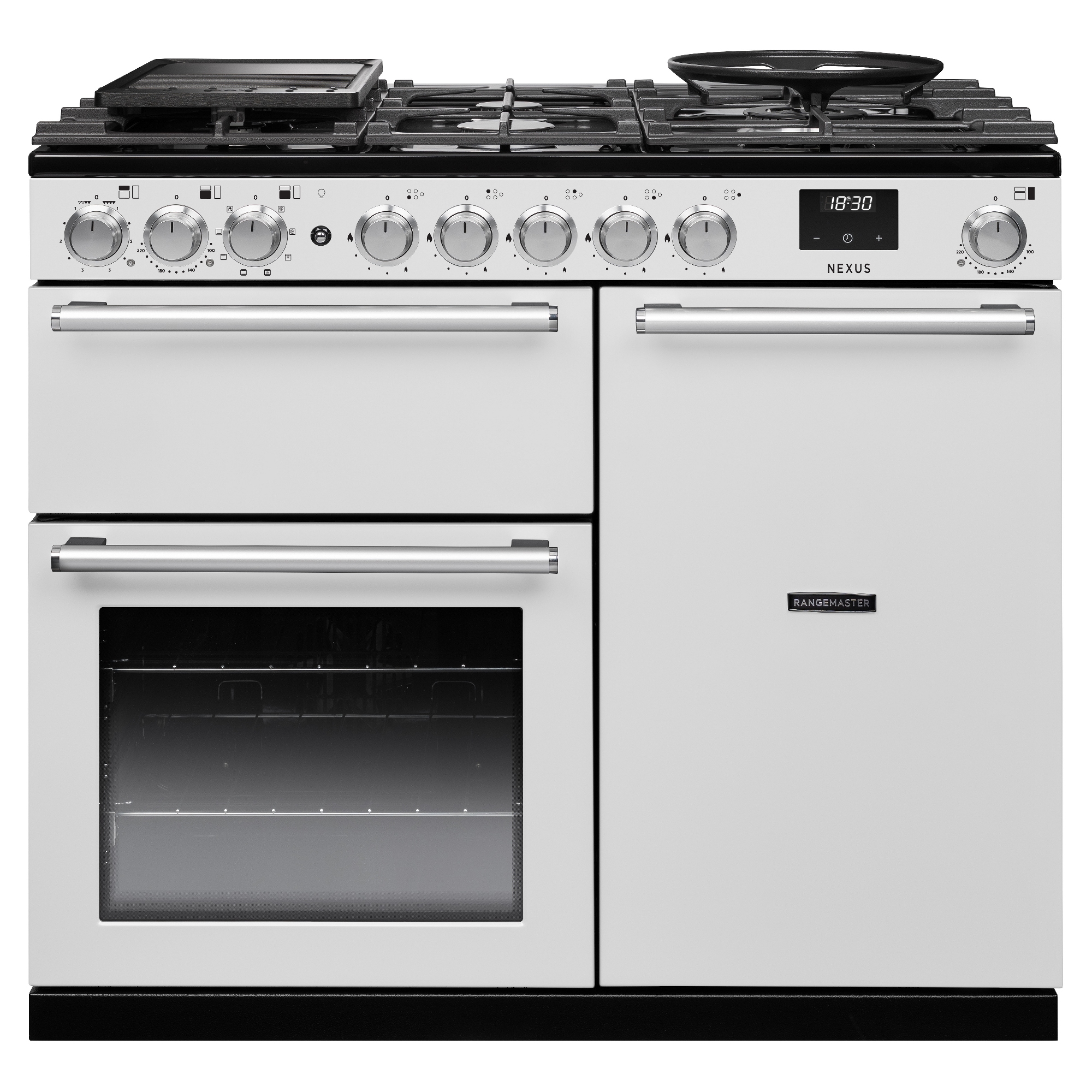 Rangemaster NEX100DFPWHT/CM1 Nexus 100cm Dual Fuel Range Cooker Chrome Trim 16391 - White