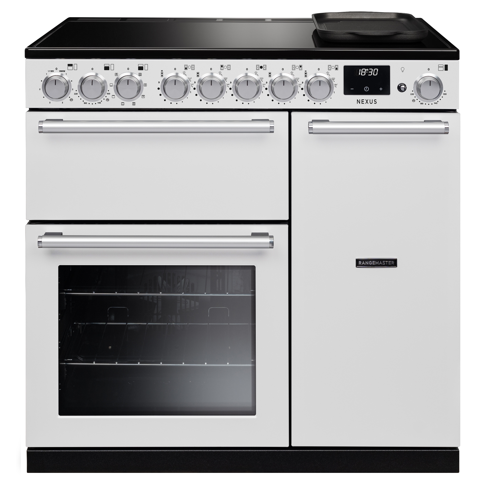 Rangemaster NEX90EIPWHT/CM1 Nexus 90cm Induction Range Cooker Chrome Trim 16370 - White