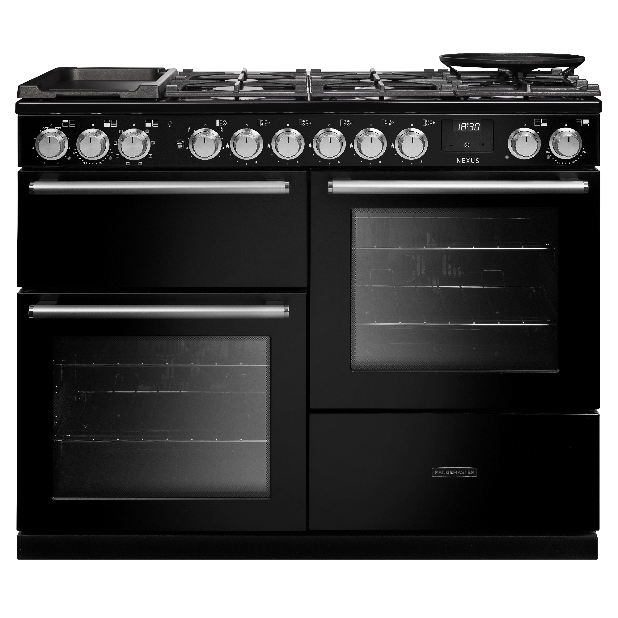Rangemaster NEXO110DFPGBL/CM1 Nexus OC 110cm Dual Fuel Range Cooker Chrome Trim 16416 - Black