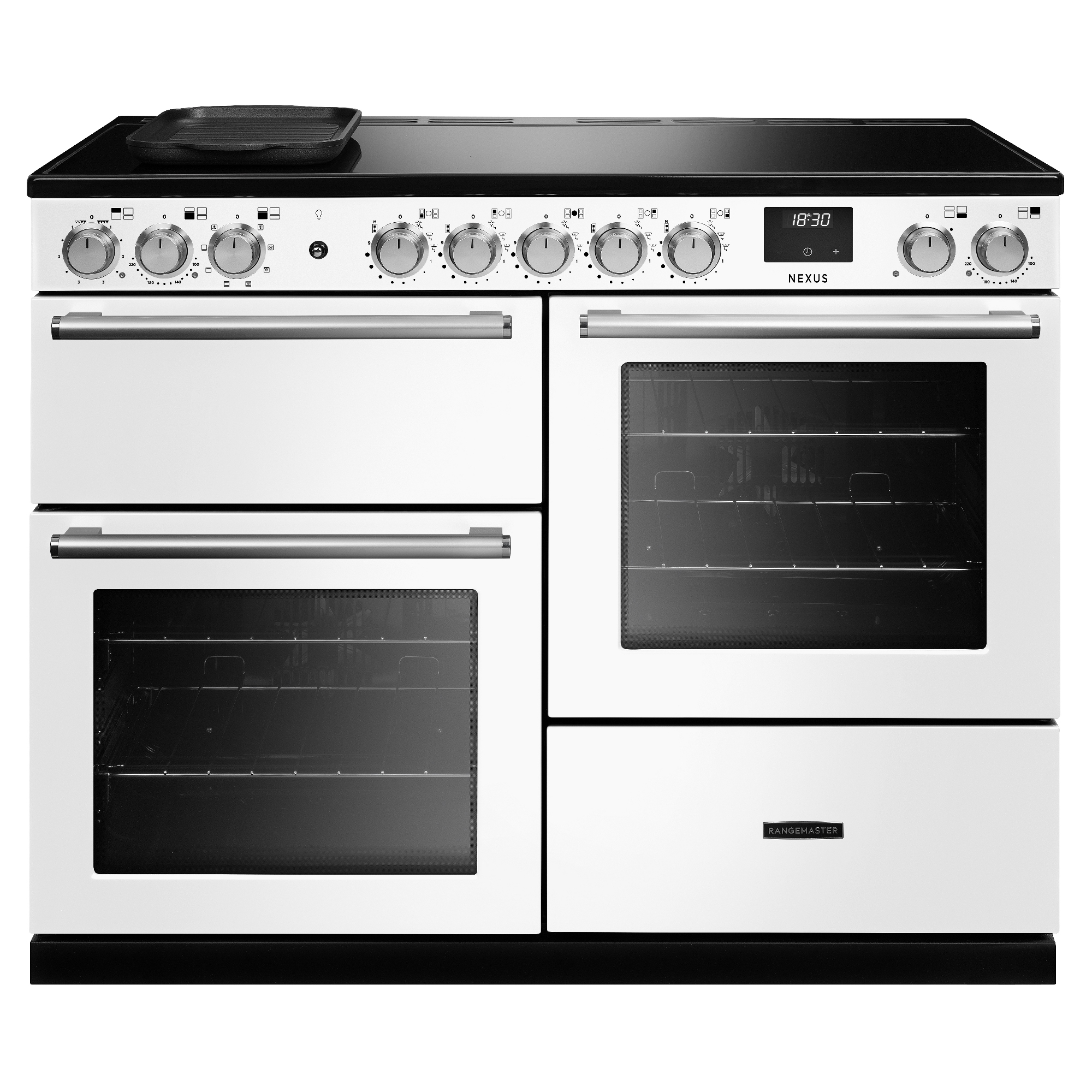 Rangemaster NEXO110EIPWHT/CM1 Nexus 110cm OC Induction Range Cooker Chrome Trim 16440 - White