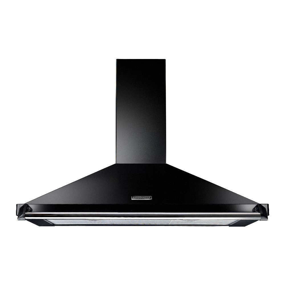 Rangemaster  100cm Classic Chimney Hood With Chrome Rail And Badge RCLAHDC100BL/C - Black
