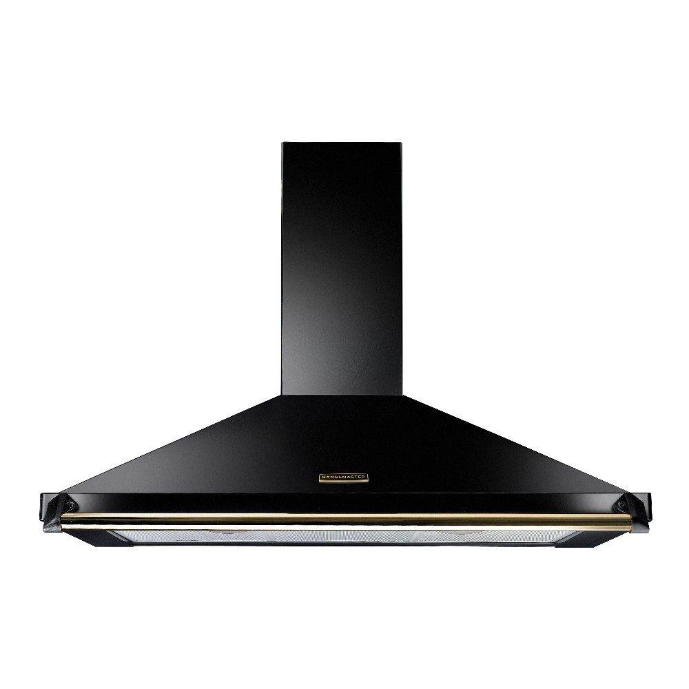 Rangemaster  110cm Classic Chimney Hood With Brass Rail And Badge RCLAHDC110BL/B - Black