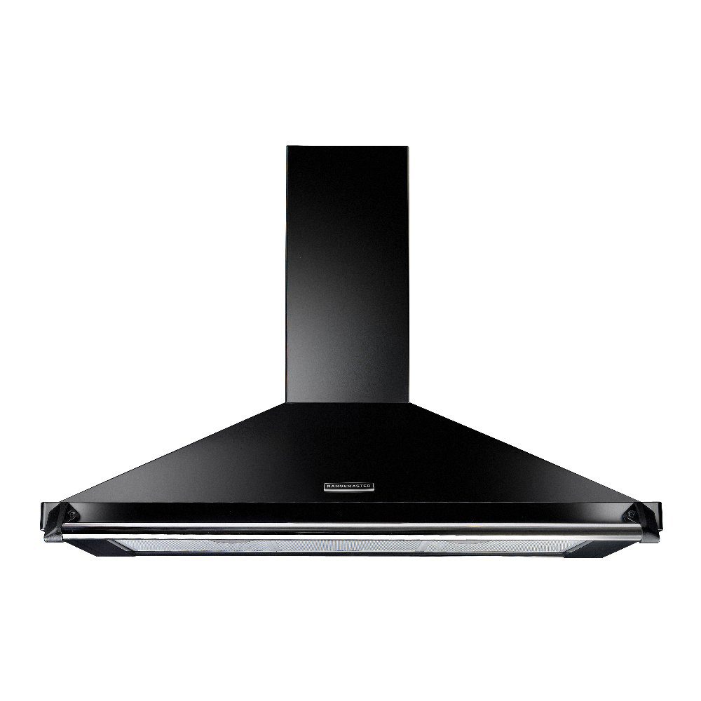 Rangemaster  110cm Classic Chimney Hood With Chrome Rail And Badge RCLAHDC110BL/C - Black