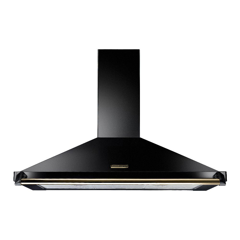Rangemaster  90cm Classic Chimney Hood With Brass Rail And Badge RCLAHDC90BL/B - Black