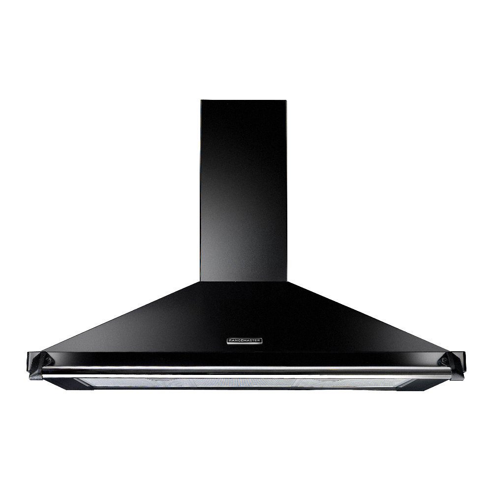 Rangemaster  90cm Classic Chimney Hood With Chrome Rail And Badge RCLAHDC90BL/C - Black