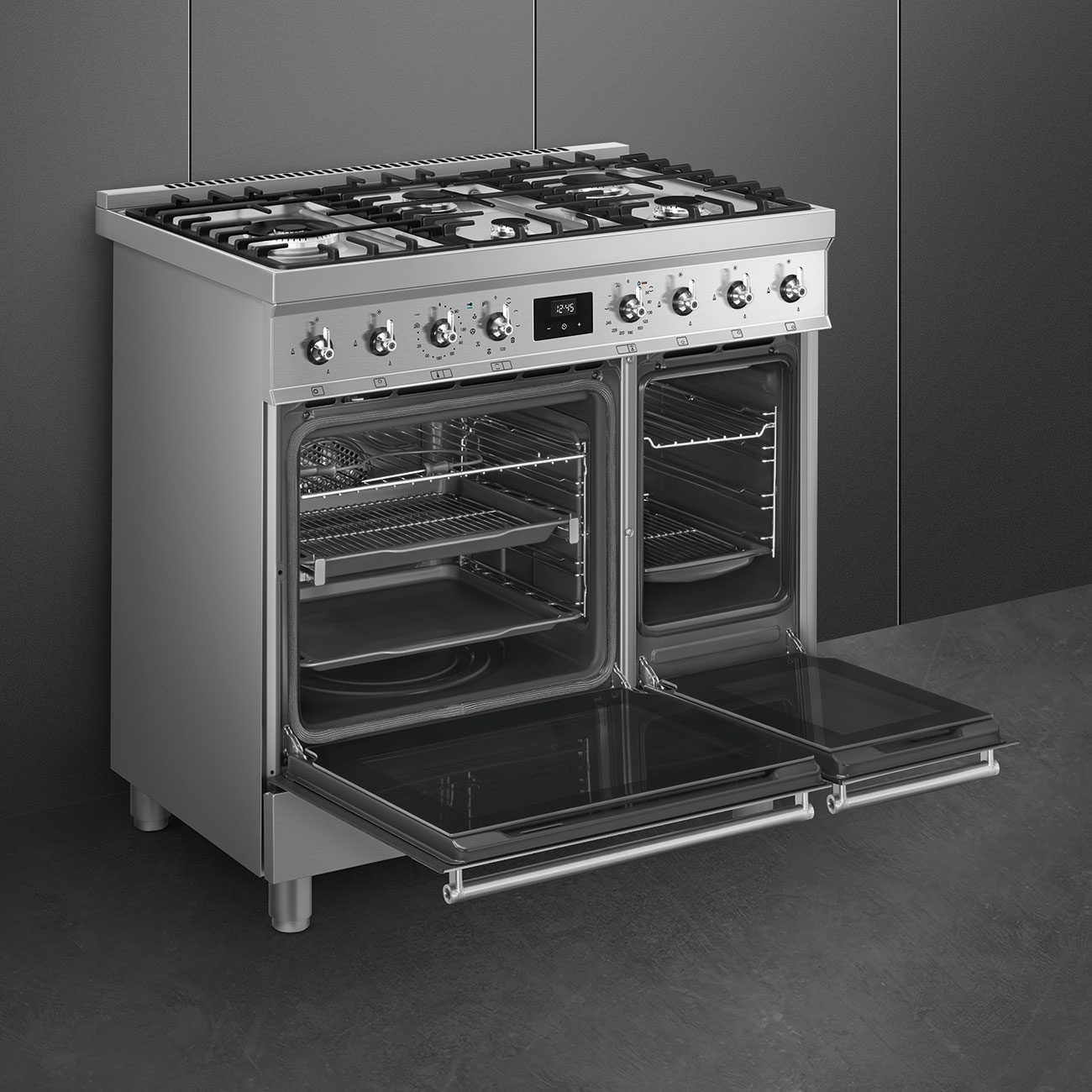 Smeg 90cm Symphony Pyrolytic Dual Fuel Range Cooker C92GPX2 - Stainless Steel Smeg 90cm Symphony Pyrolytic Dual Fuel Range Cooker C92GPX2 - Stainless Steel