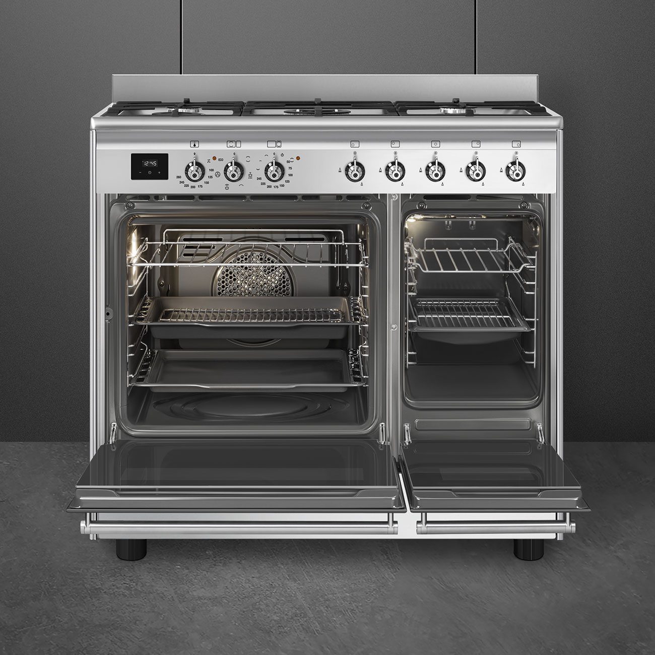 Smeg 90cm Concert Dual Fuel Range Cooker CX92GM - Stainless Steel Smeg 90cm Concert Dual Fuel Range Cooker CX92GM - Stainless Steel