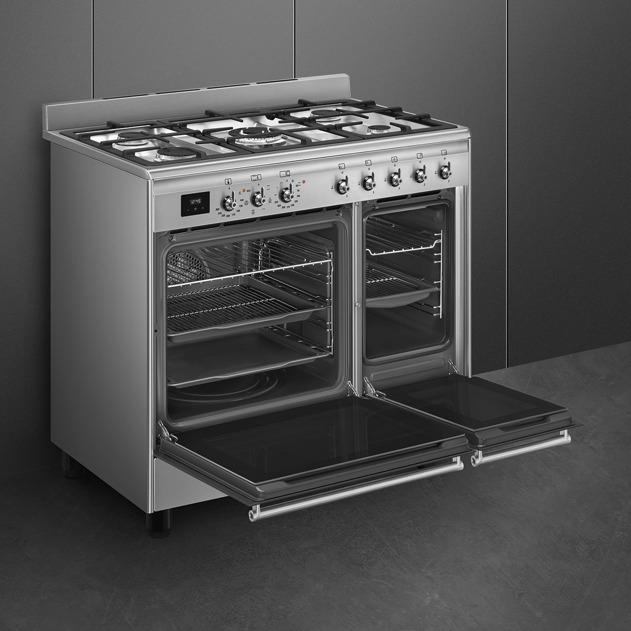 Smeg 90cm Concert Dual Fuel Range Cooker CX92GM - Stainless Steel Smeg 90cm Concert Dual Fuel Range Cooker CX92GM - Stainless Steel