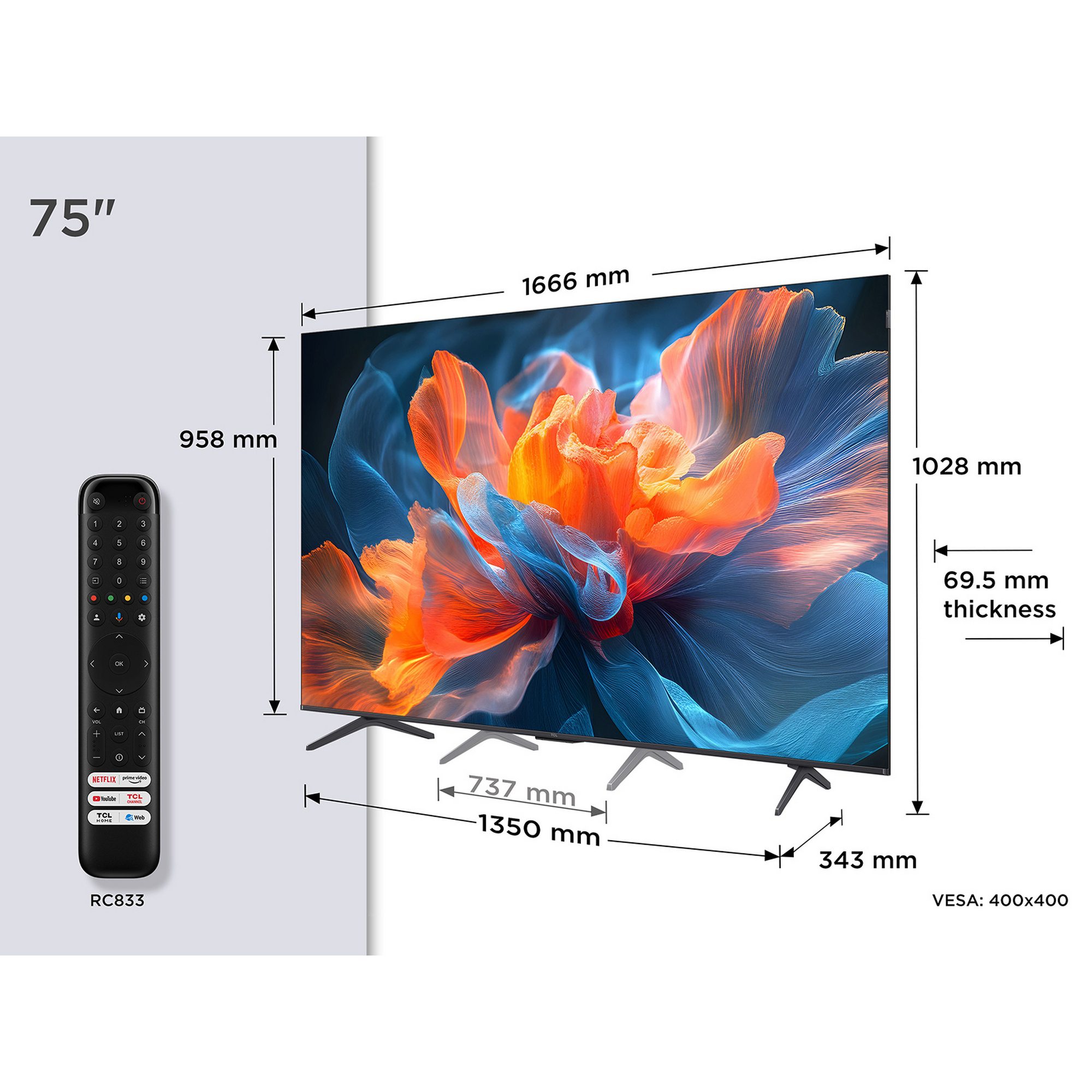 TCL 2025 75" 4K QLED HDR UHD Smart TV 75T8C-UK - Black TCL 2025 75" 4K QLED HDR UHD Smart TV 75T8C-UK - Black