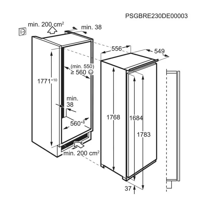 AEG 177cm Series 7000 Integrated In Column Frost Free Freezer