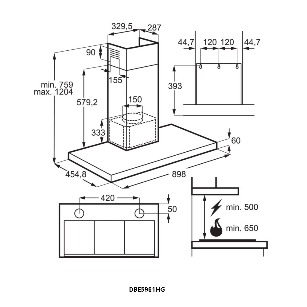AEG 90cm Series 9000 Hob2Hood Chimney Hood DBE5961HG - STAINLESS STEEL AEG 90cm Series 9000 Hob2Hood Chimney Hood DBE5961HG - STAINLESS STEEL