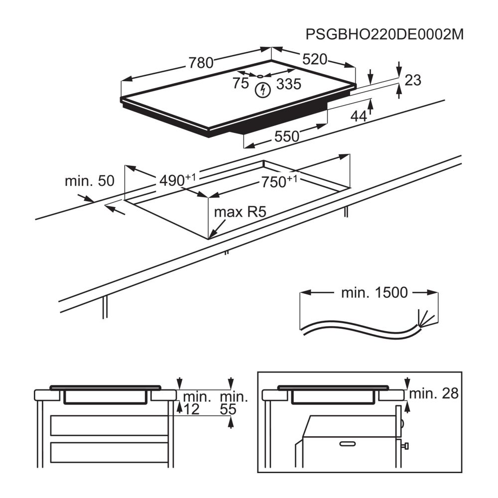 AEG 78cm Series 6000 5 Zone Hob2Hood MaxiSense Induction Hob IKE85751FB - BLACK AEG 78cm Series 6000 5 Zone Hob2Hood MaxiSense Induction Hob IKE85751FB - BLACK