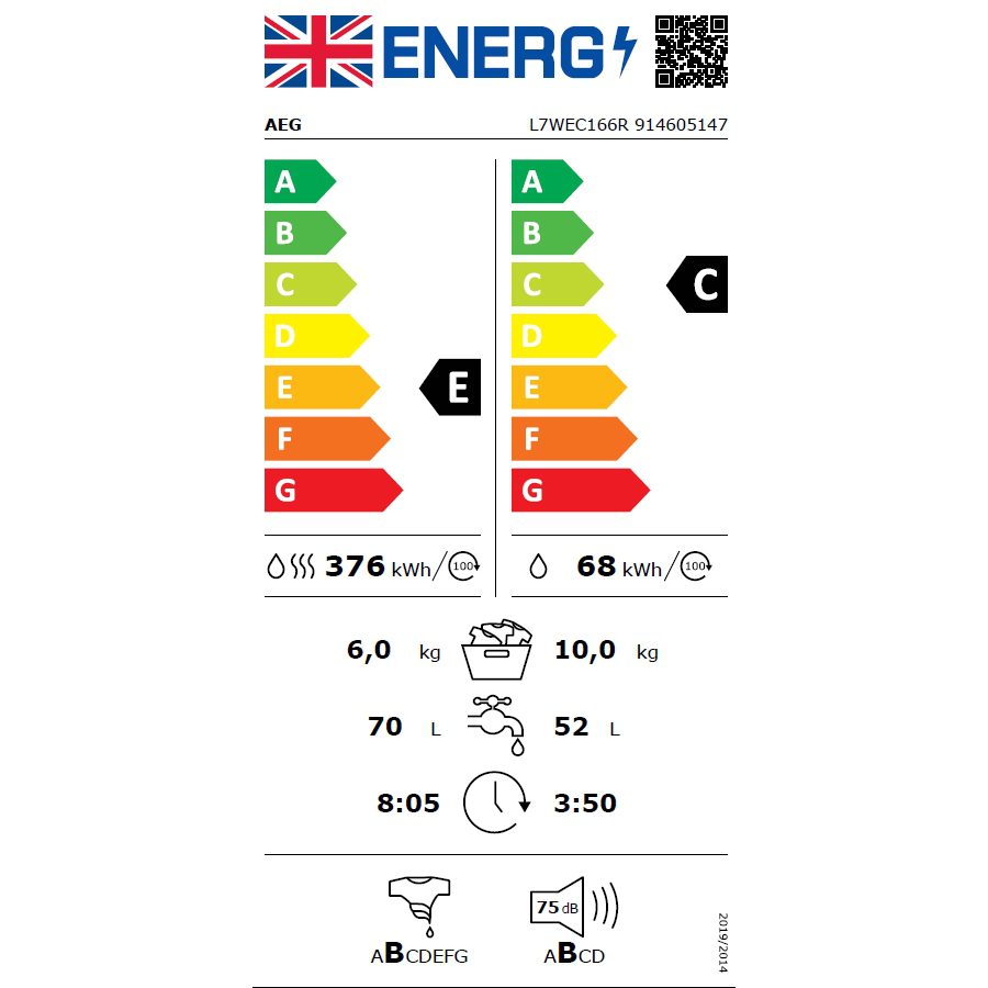 AEG 10kg/6kg Washer Dryer 7000 Series L7WEC166R - WHITE AEG 10kg/6kg Washer Dryer 7000 Series L7WEC166R - WHITE