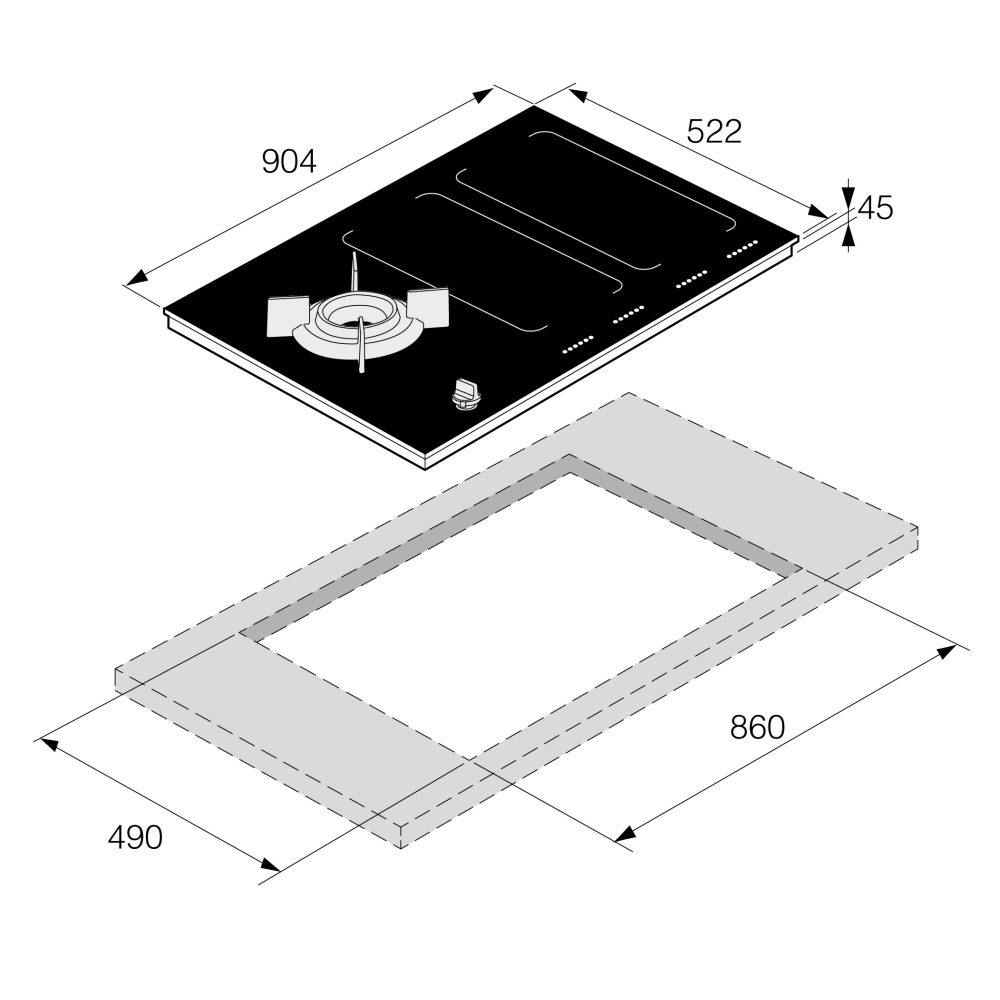 Asko 90cm Mixed Induction And Gas Hob HIG1995AB - BLACK Asko 90cm Mixed Induction And Gas Hob HIG1995AB - BLACK