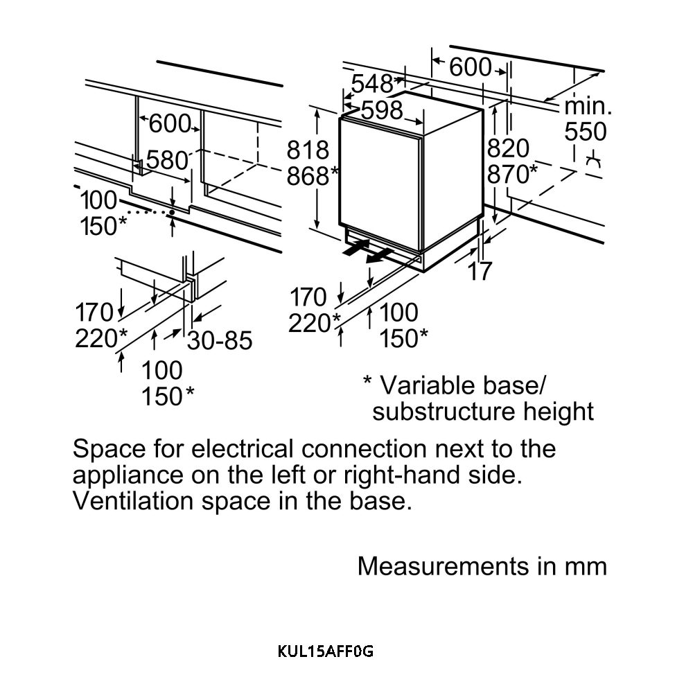 Bosch KUL15AFF0G Series 6 Integrated Built Under Fridge With Ice Bo Bosch KUL15AFF0G Series 6 Integrated Built Under Fridge With Ice Bo