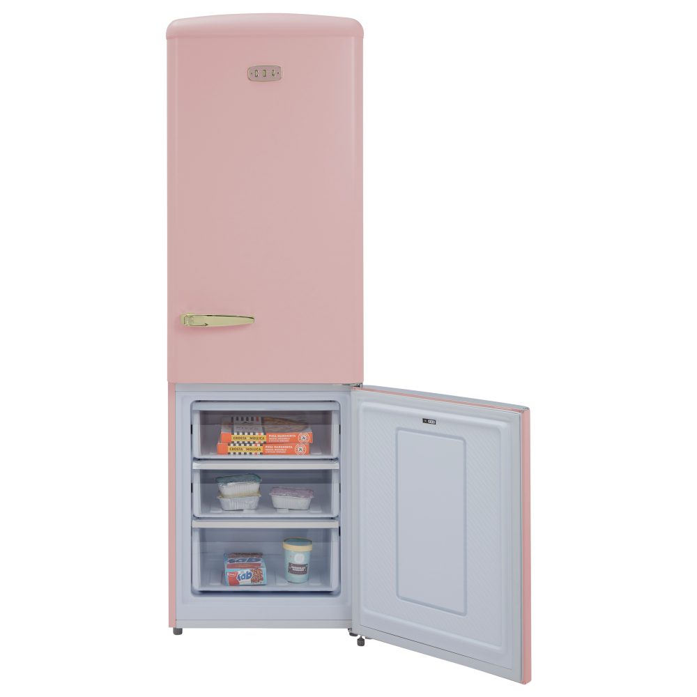 CDA 60cm Retro Frost Free Fridge Freezer FLORENCE TEA ROSE - PINK CDA 60cm Retro Frost Free Fridge Freezer FLORENCE TEA ROSE - PINK