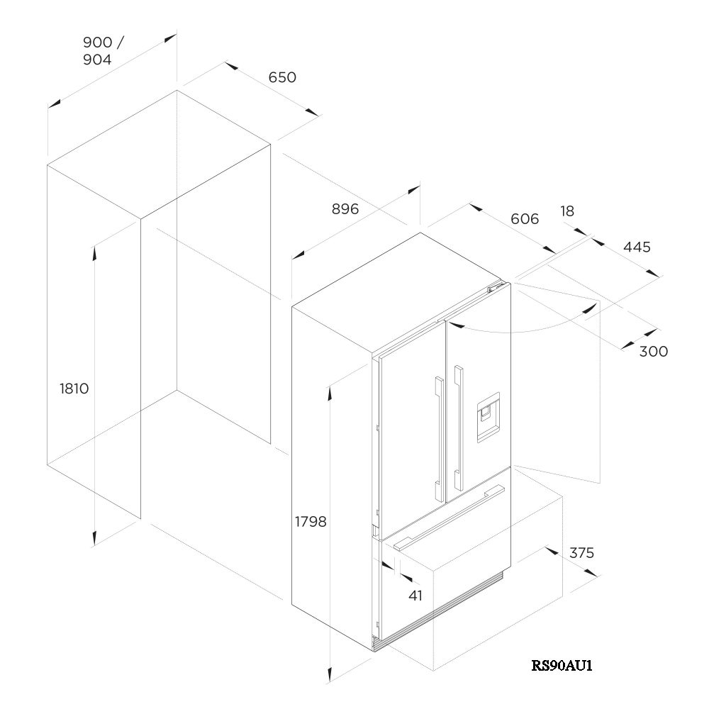 Fisher Paykel 90cm Integrated French Style Fridge Freezer With Ice & Water Option RS90AU2 Fisher Paykel 90cm Integrated French Style Fridge Freezer With Ice & Water Option RS90AU2