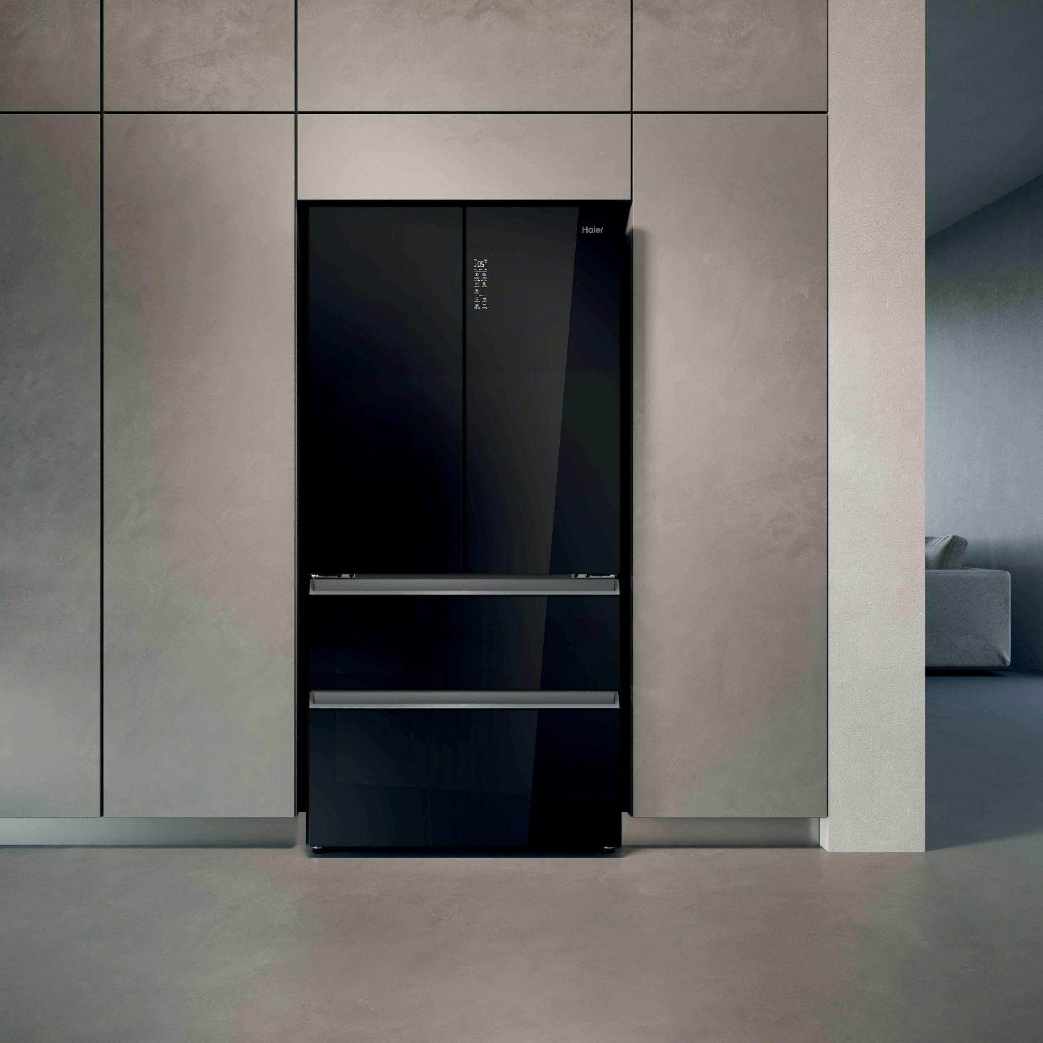 Haier Series 7 French Style Fridge Freezer With Ice Maker Non Plumbed HFR79F19DFGB - Black Glass Haier Series 7 French Style Fridge Freezer With Ice Maker Non Plumbed HFR79F19DFGB - Black Glass