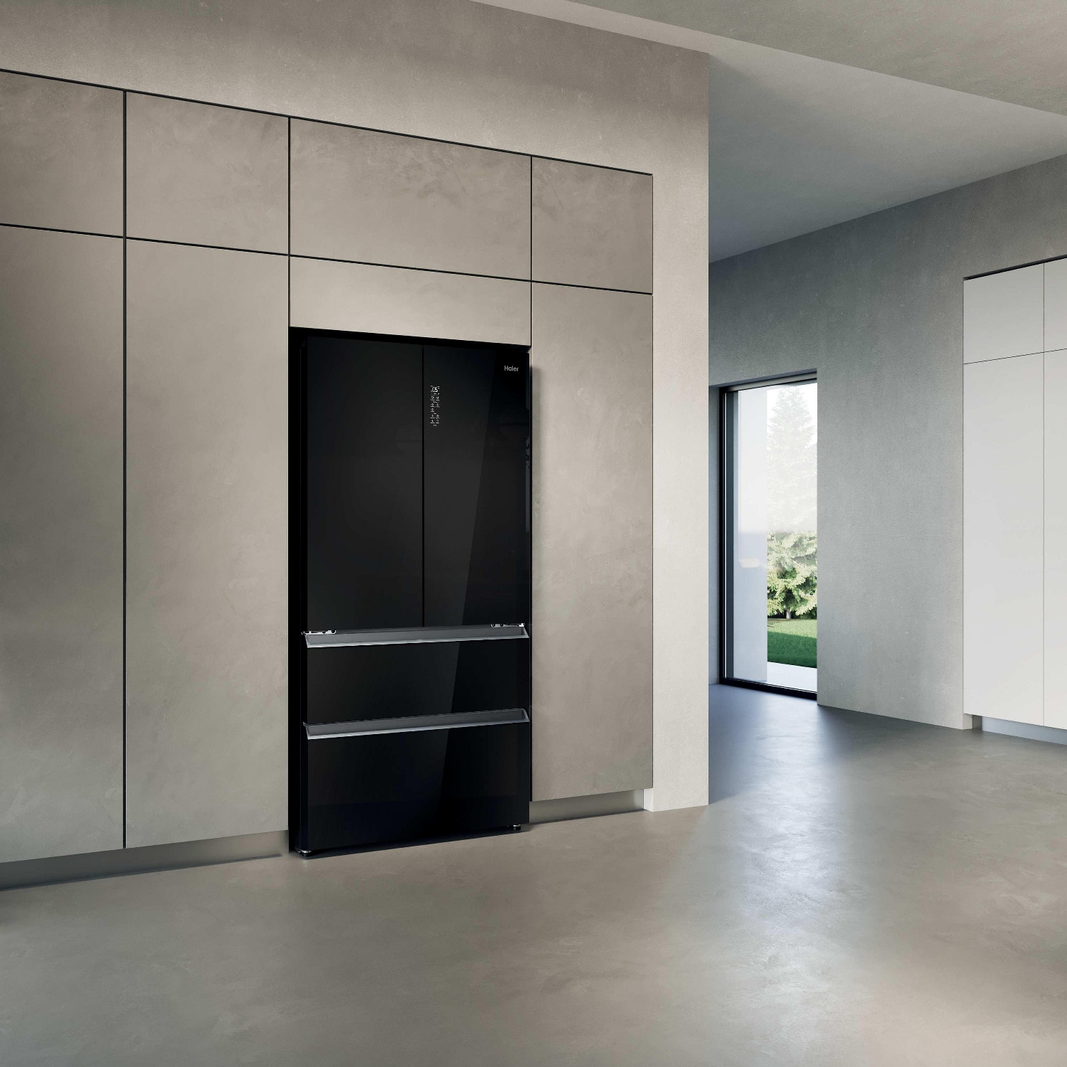 Haier Series 7 French Style Fridge Freezer With Ice Maker Non Plumbed HFR79F19DFGB - Black Glass Haier Series 7 French Style Fridge Freezer With Ice Maker Non Plumbed HFR79F19DFGB - Black Glass
