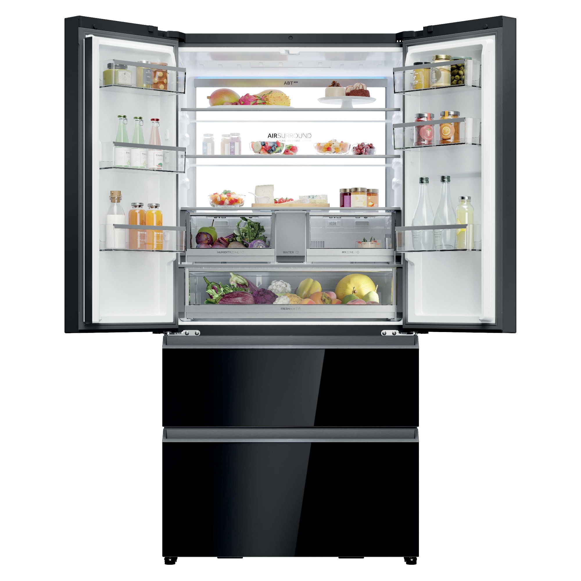 Haier Series 7 French Style Fridge Freezer With Ice Maker Non Plumbed HFR79F19DFGB - Black Glass Haier Series 7 French Style Fridge Freezer With Ice Maker Non Plumbed HFR79F19DFGB - Black Glass